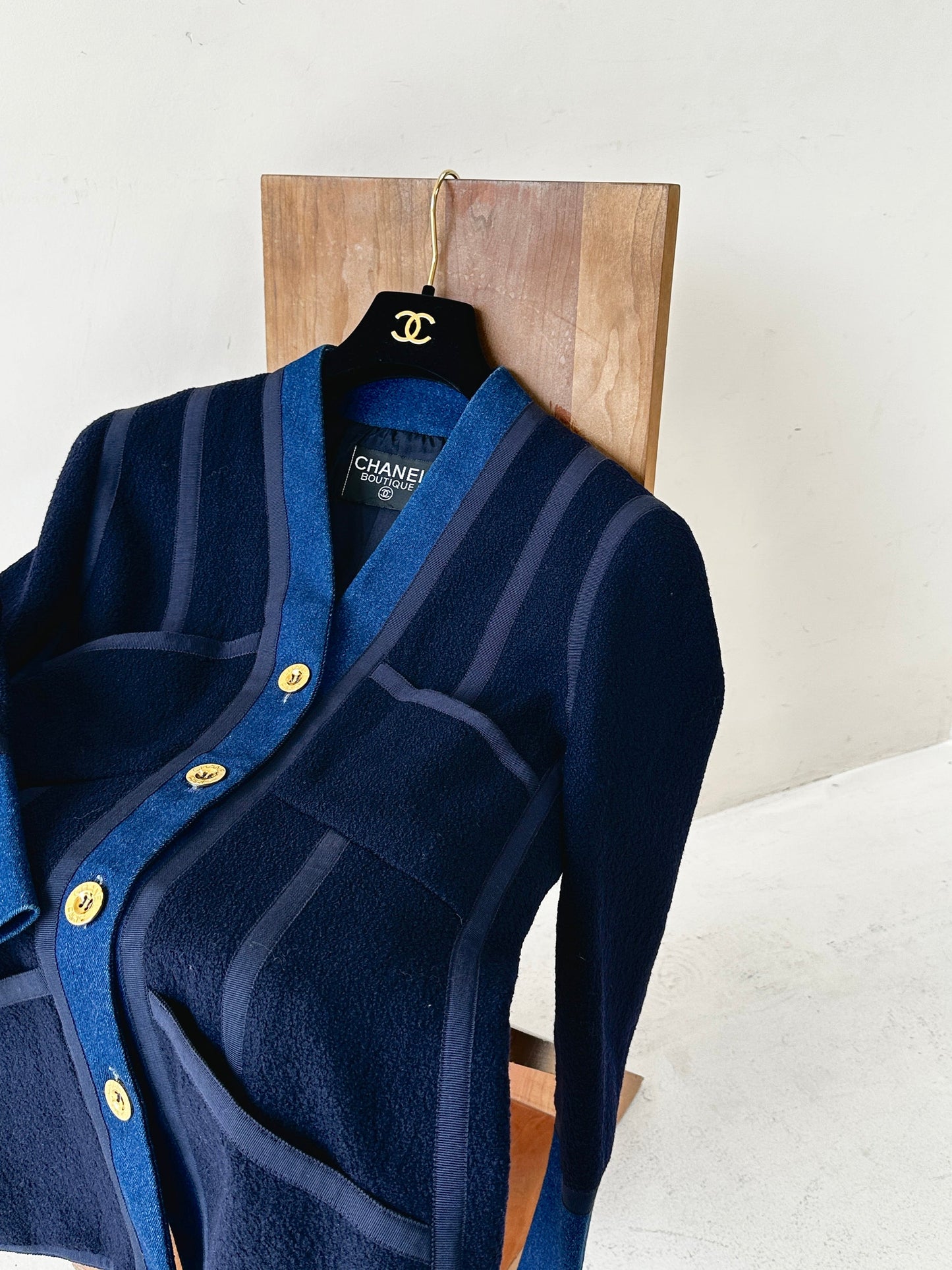 Chanel 1991 denim patchwork wool coat Size:40