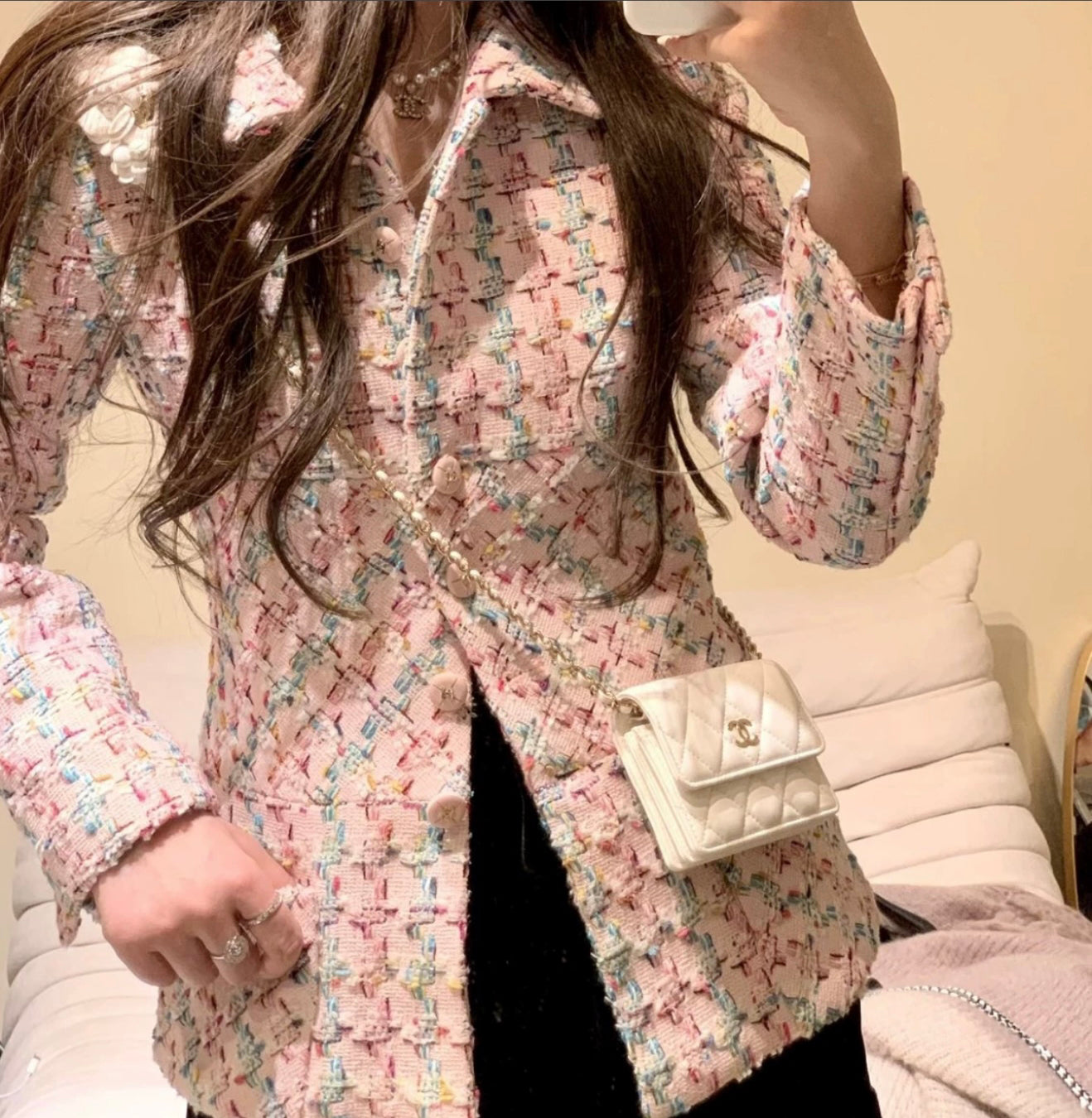 Chanel 1995 pink tweed suit Size:38