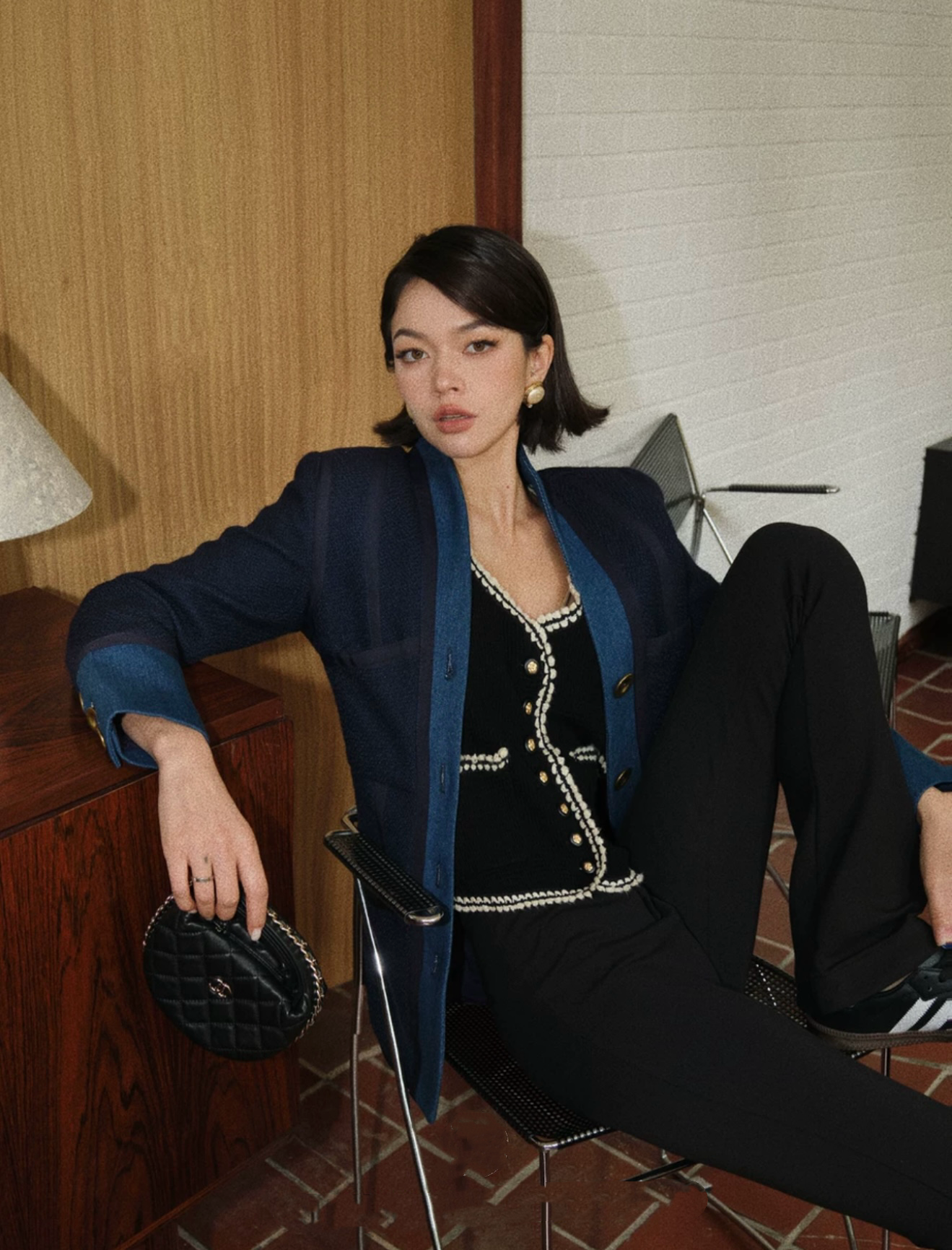 Chanel 1991 denim patchwork wool coat Size:40
