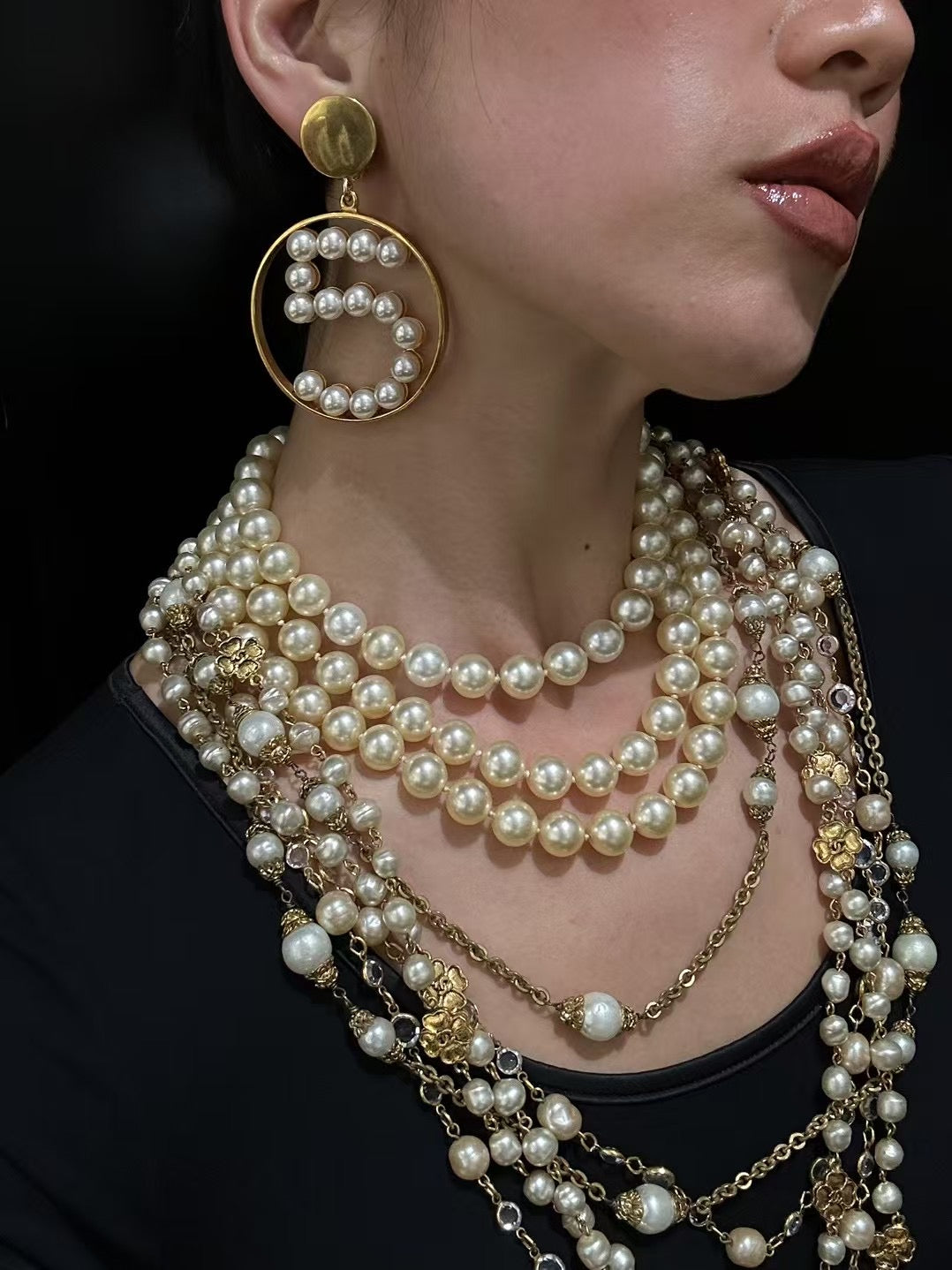 Chanel exaggerated pearl No.5 earrings from the 1980s