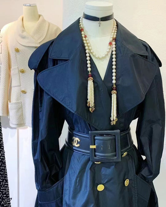 Chanel classic black long windbreaker with gold buttons Size:38