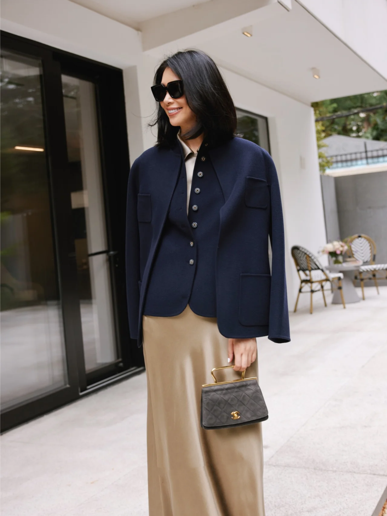 Chanel classic gray suede handbag