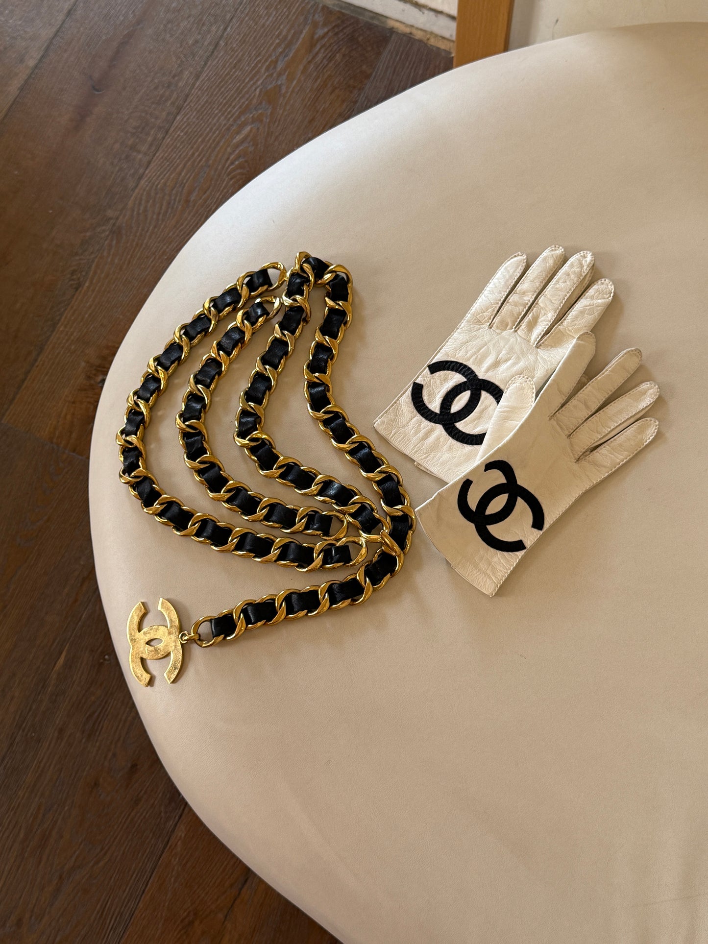 Chanel Black Multi layer Leather Chain Belt with Gold Large Logo
