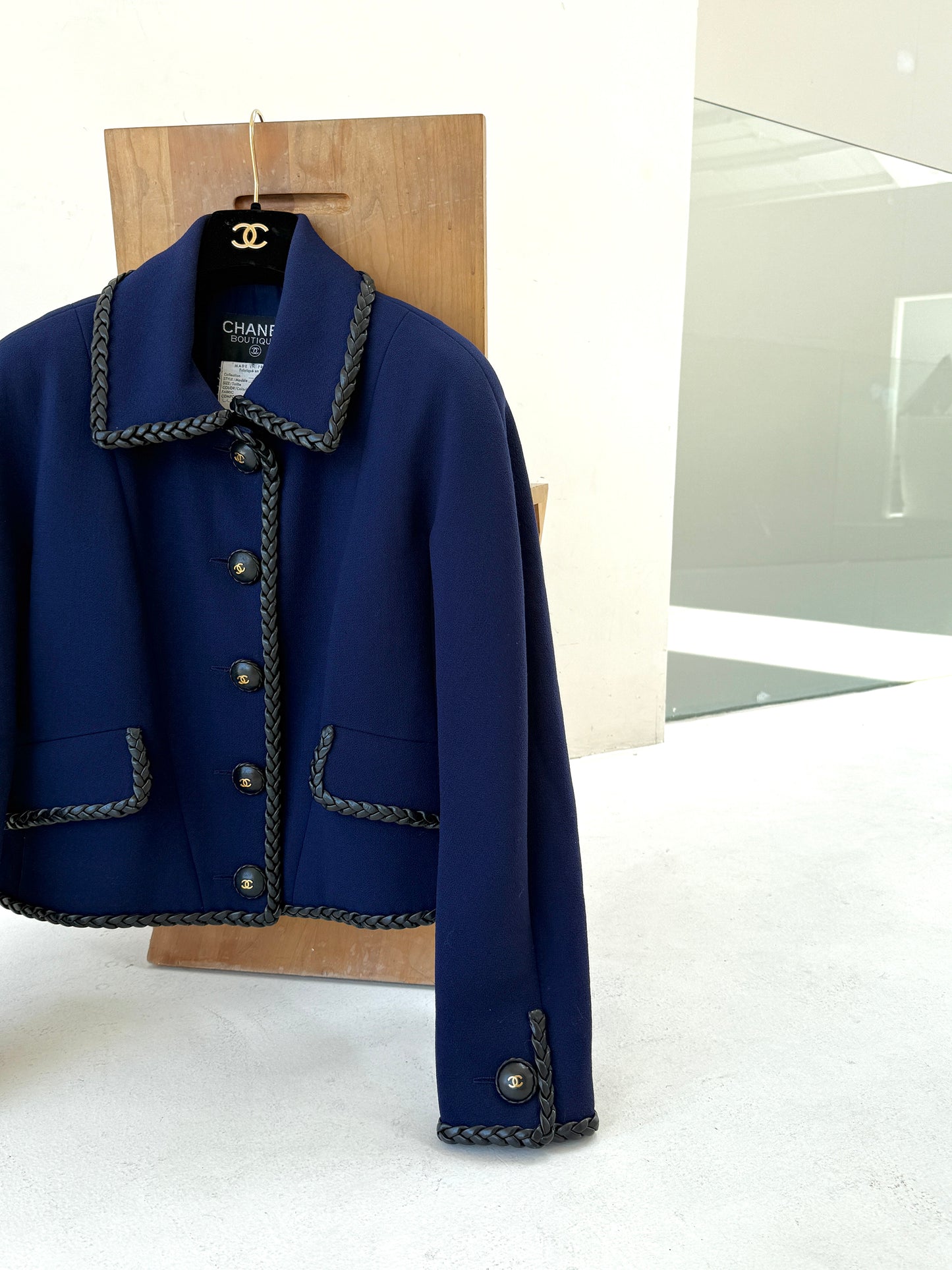 Chanel Blue Purple Leather Lock Edge Coat Size:40