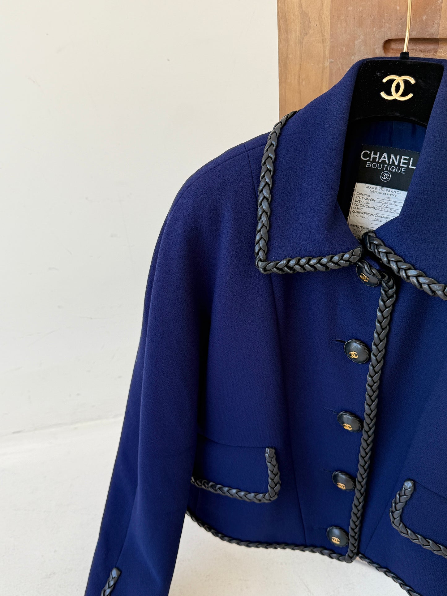 Chanel Blue Purple Leather Lock Edge Coat Size:40