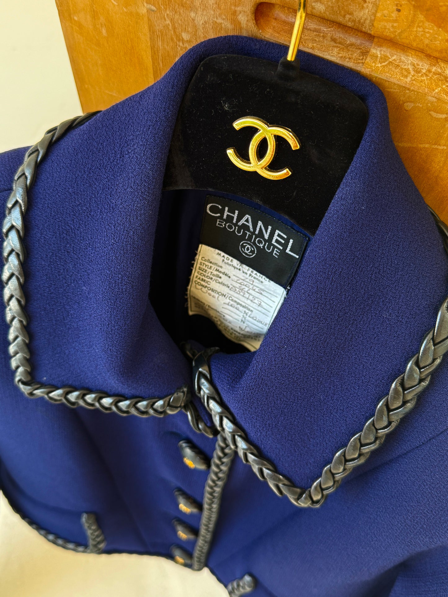 Chanel Blue Purple Leather Lock Edge Coat Size:40