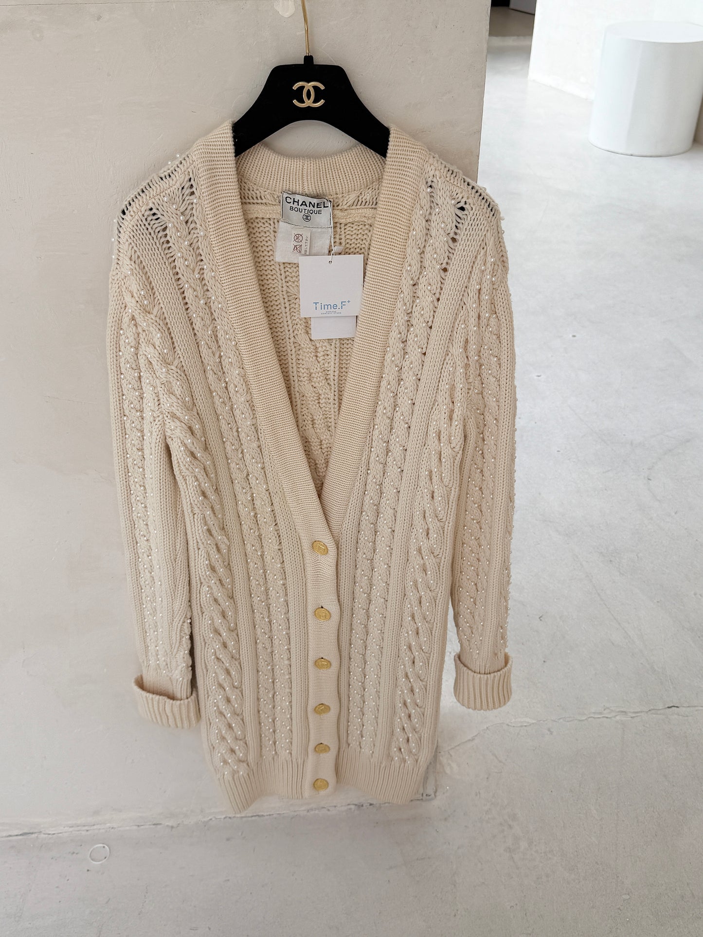 Chanel Rare Show Pearl Long Hair Coat Size:38