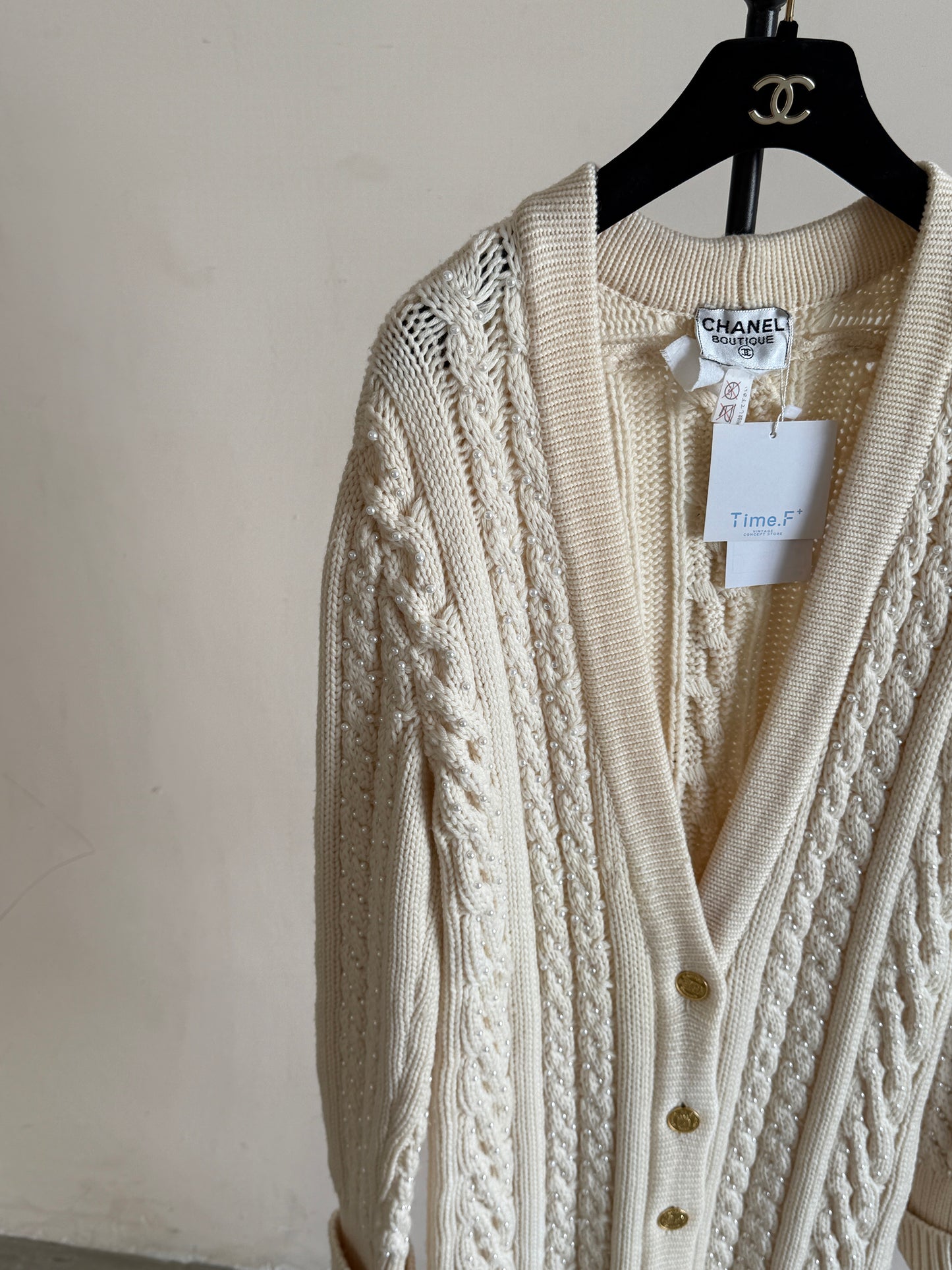 Chanel Rare Show Pearl Long Hair Coat Size:38