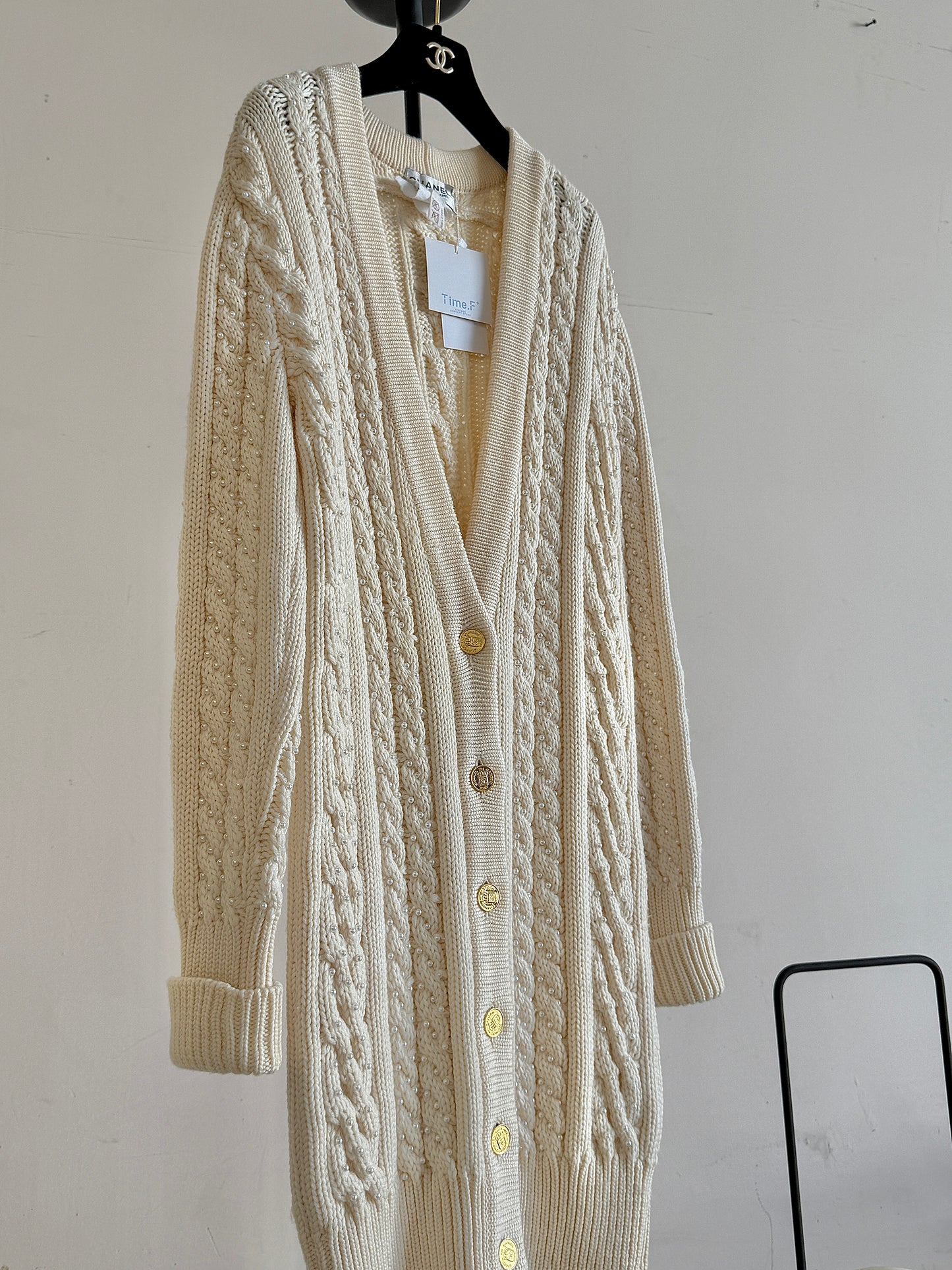 Chanel Rare Show Pearl Long Hair Coat Size:38