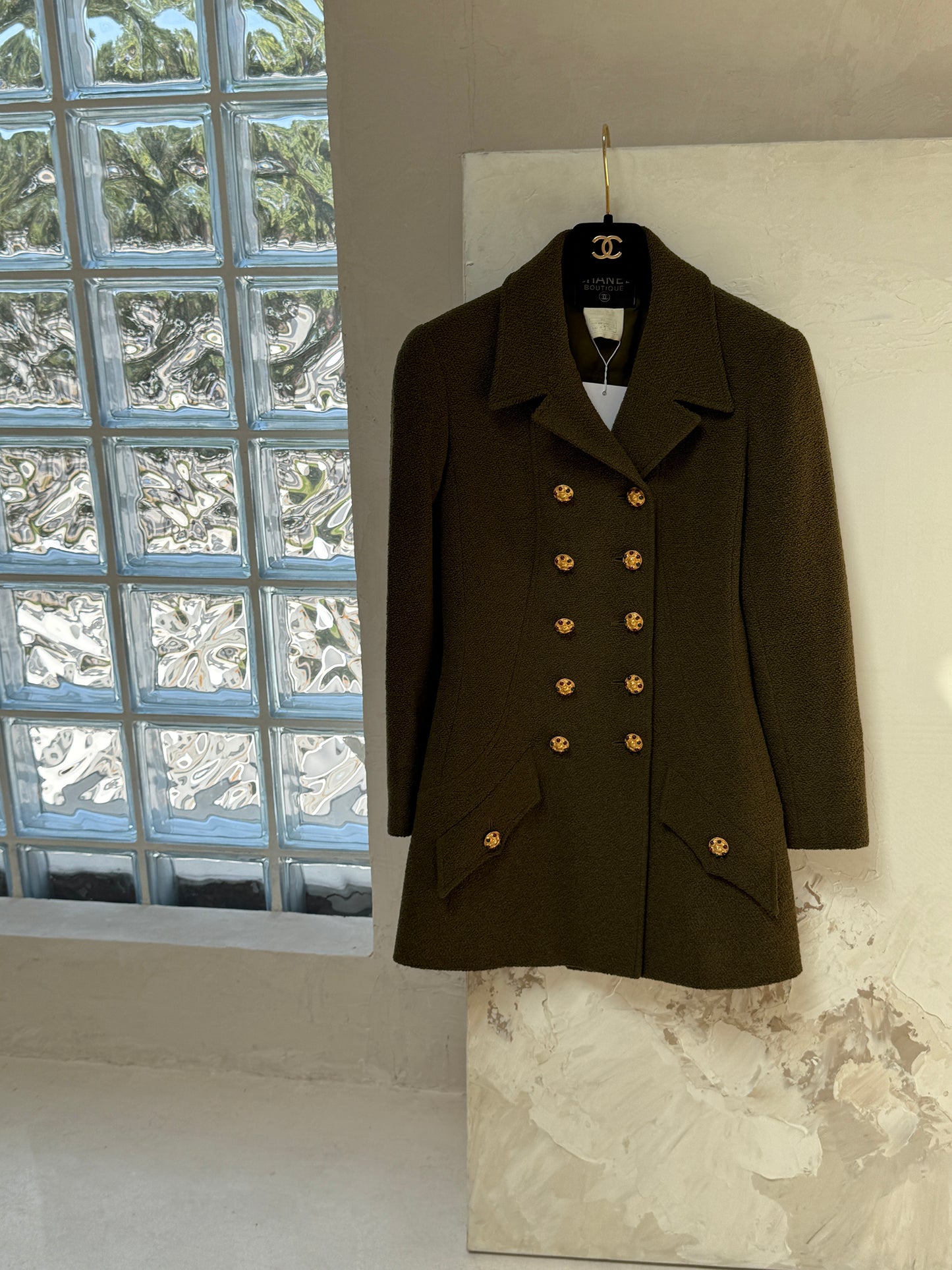 Chanel military green colored glazed button military jacket Size:38