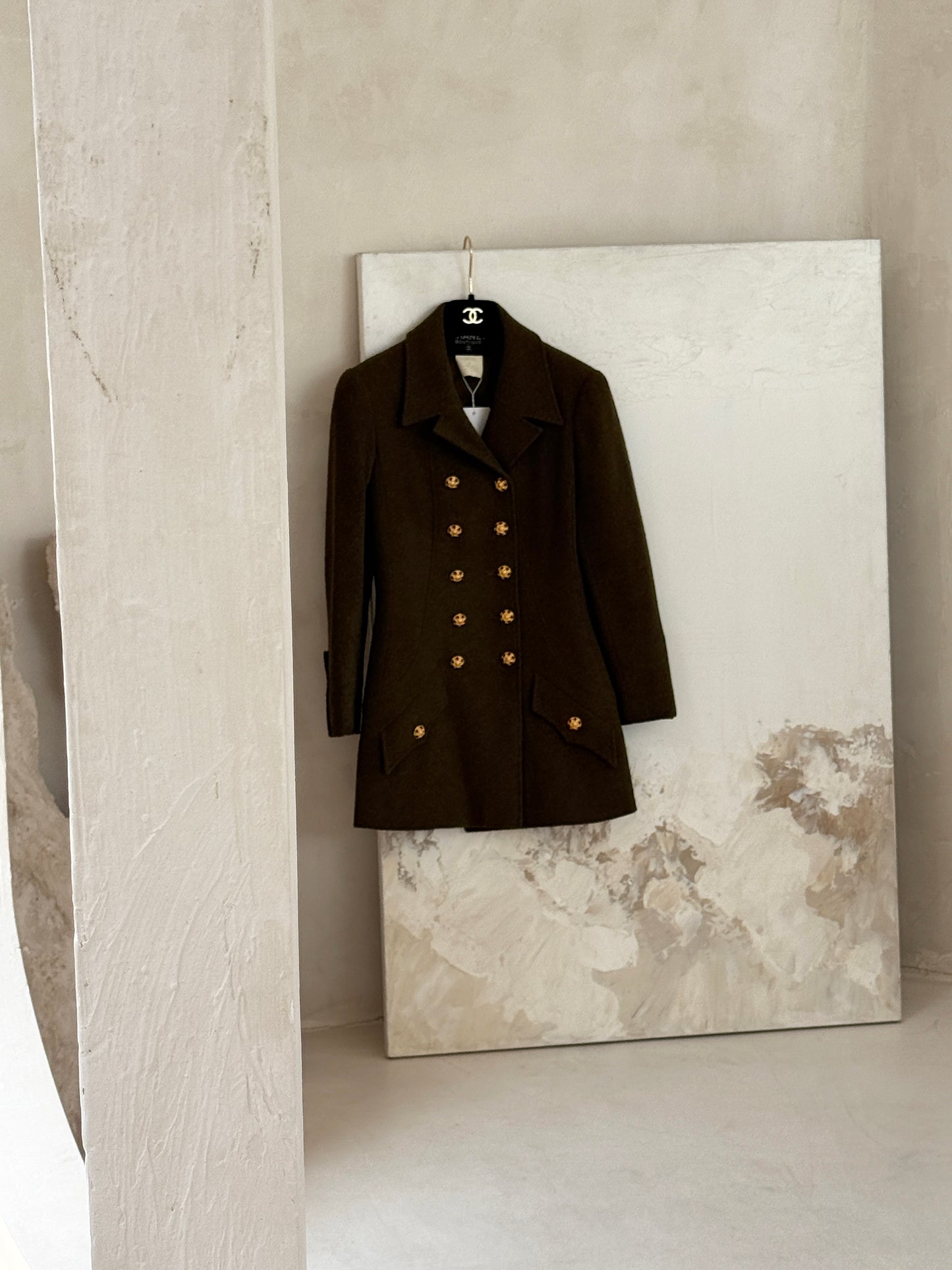 Chanel military green colored glazed button military jacket Size:38