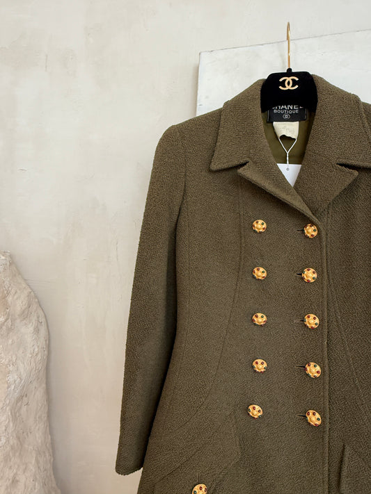 Chanel military green colored glazed button military jacket Size:38