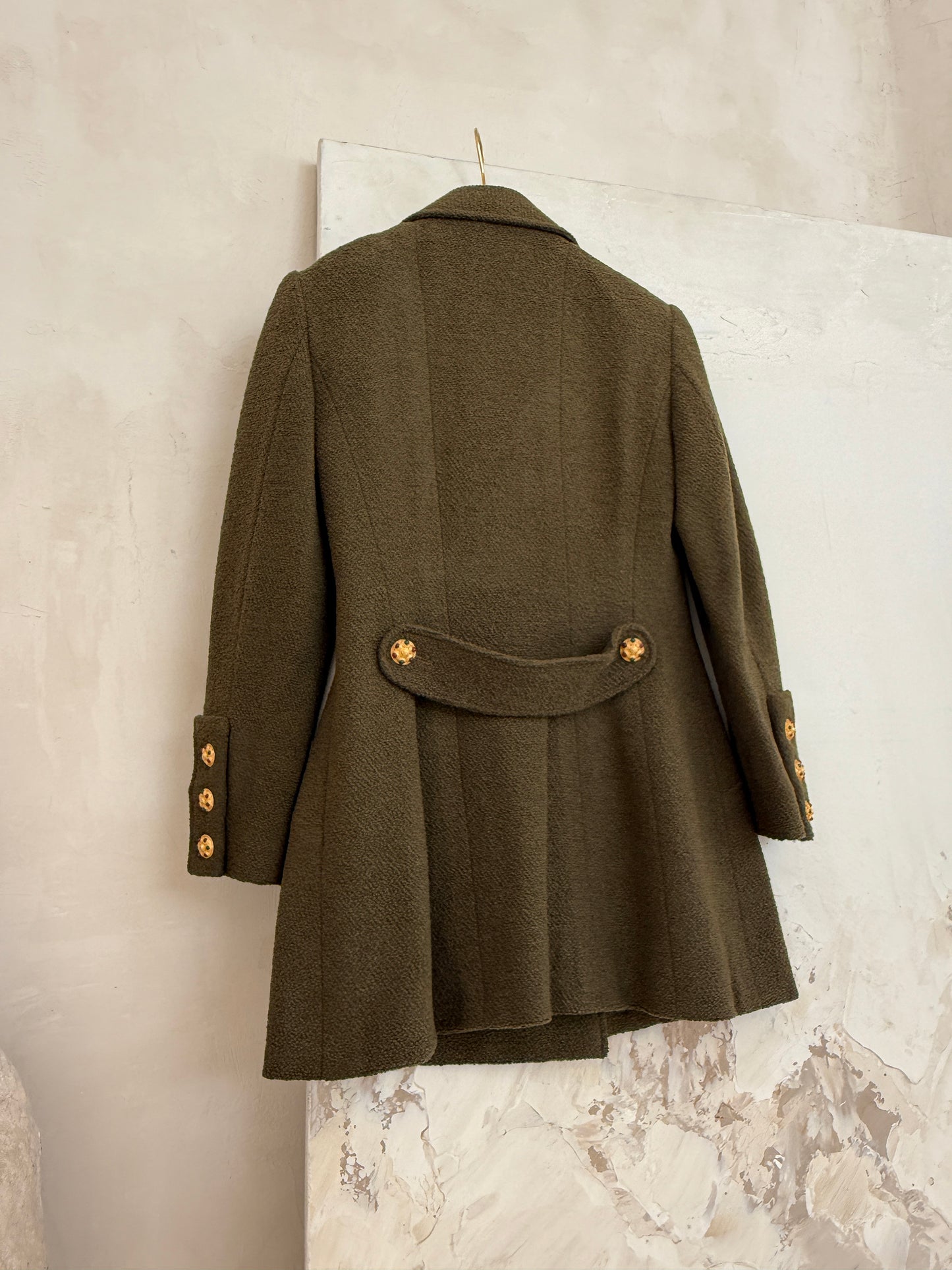 Chanel military green colored glazed button military jacket Size:38