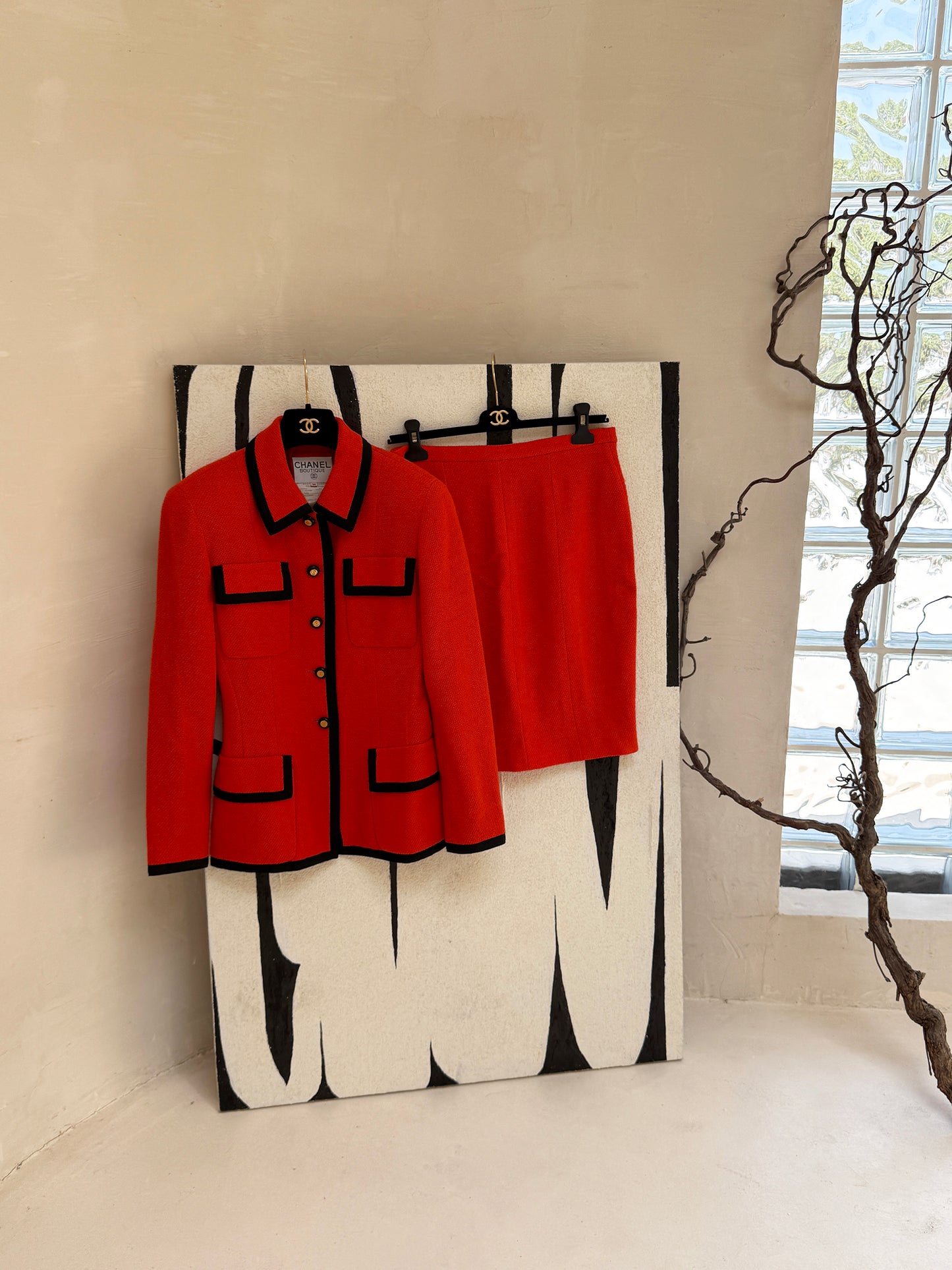 Chanel 90s Orange Red Set with Black Edge Size:38