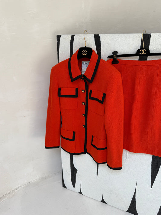 Chanel 90s Orange Red Set with Black Edge Size:38