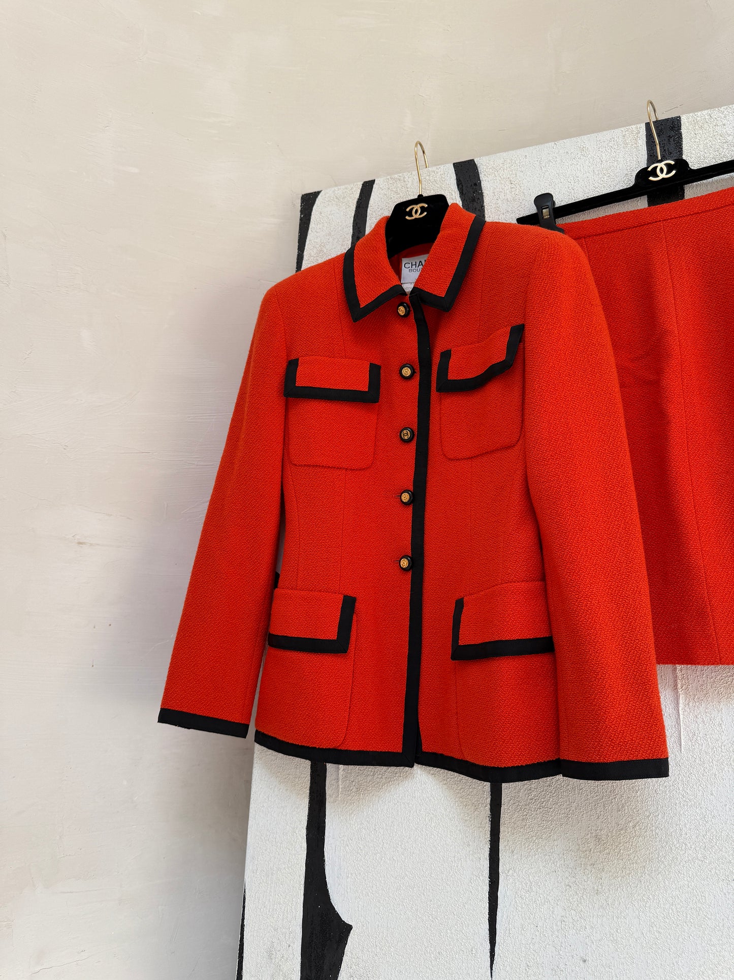 Chanel 90s Orange Red Set with Black Edge Size:38