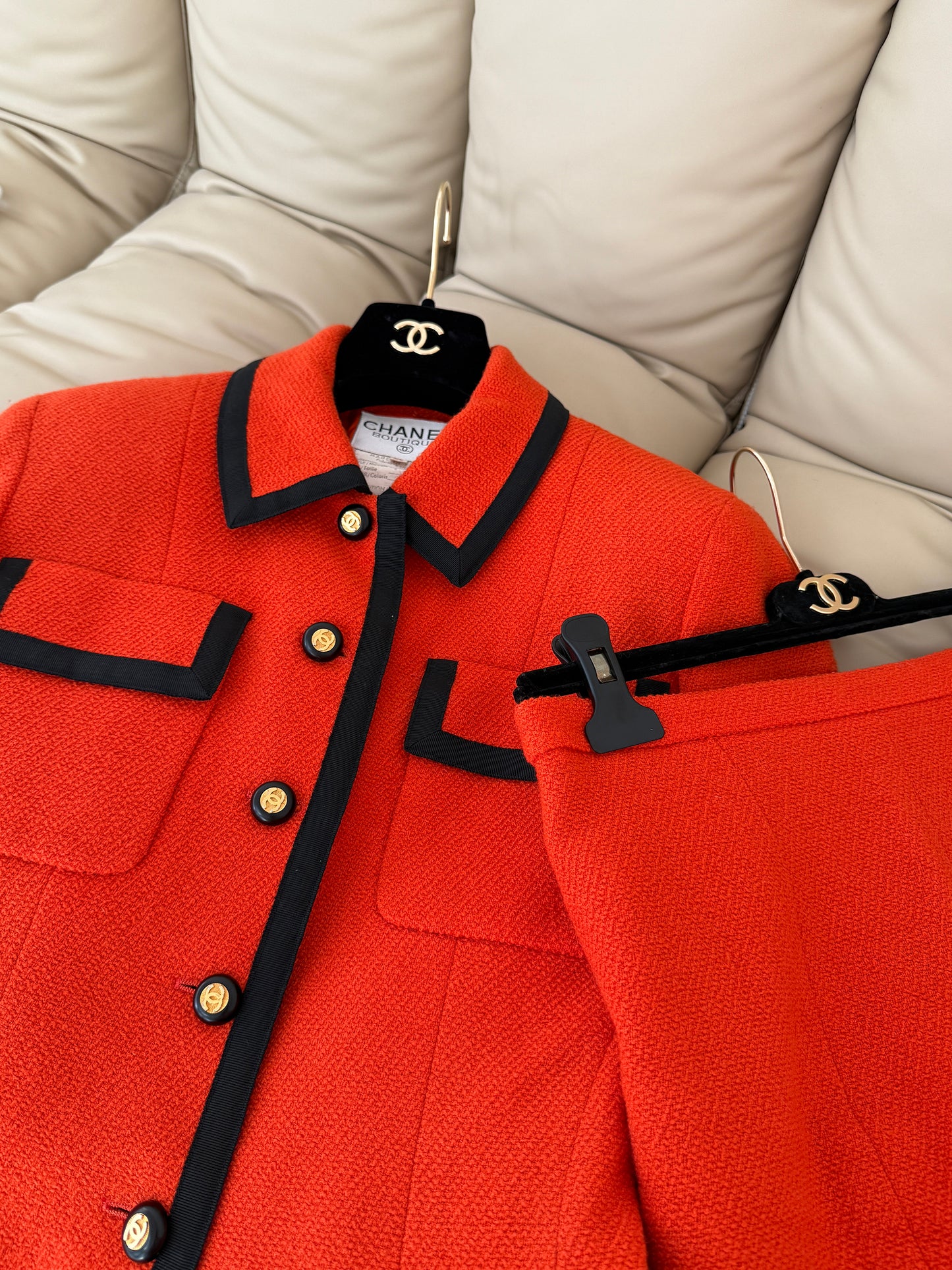 Chanel 90s Orange Red Set with Black Edge Size:38