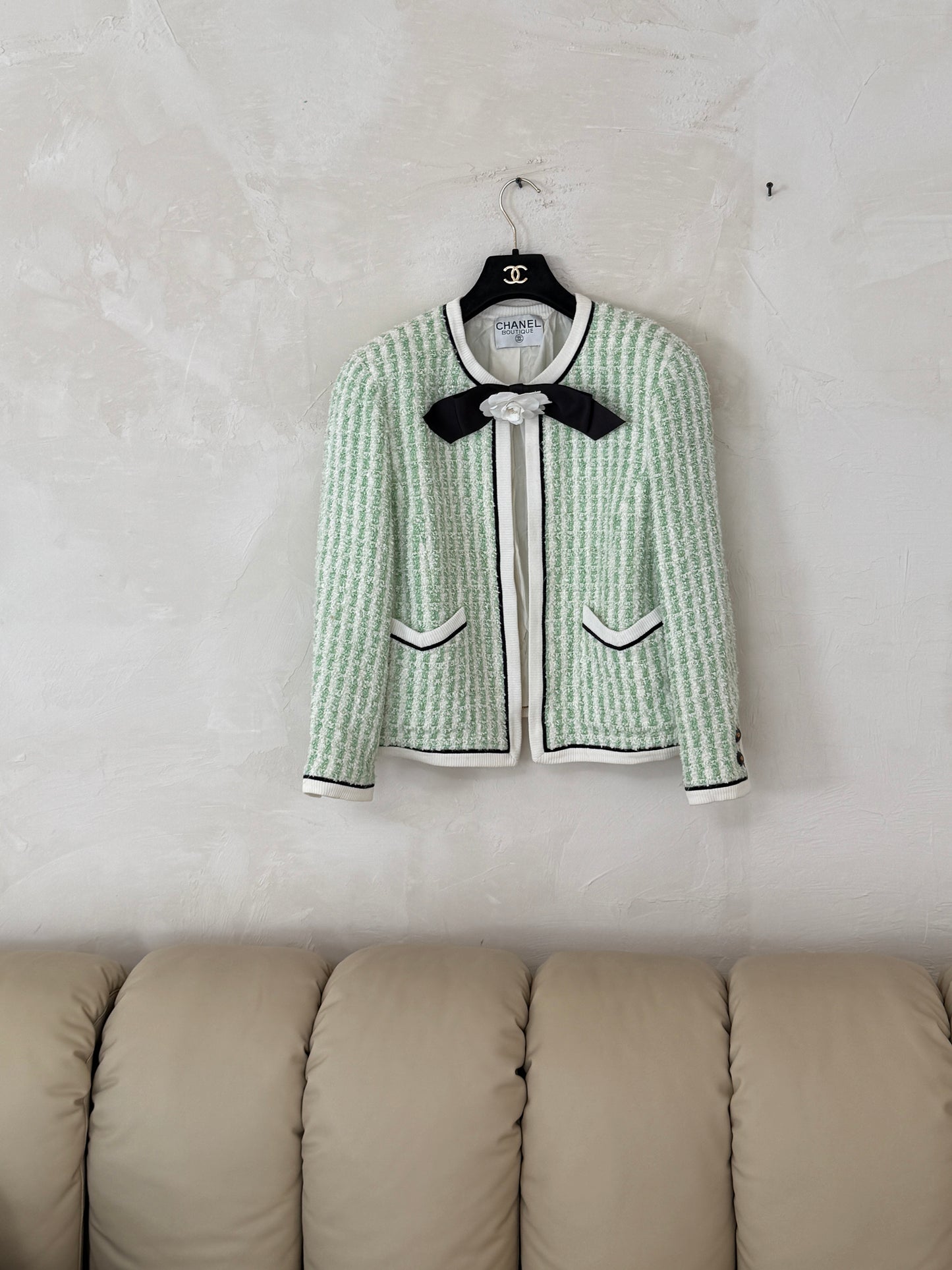 Chanel White and green checkered woven catwalk style item Size:42
