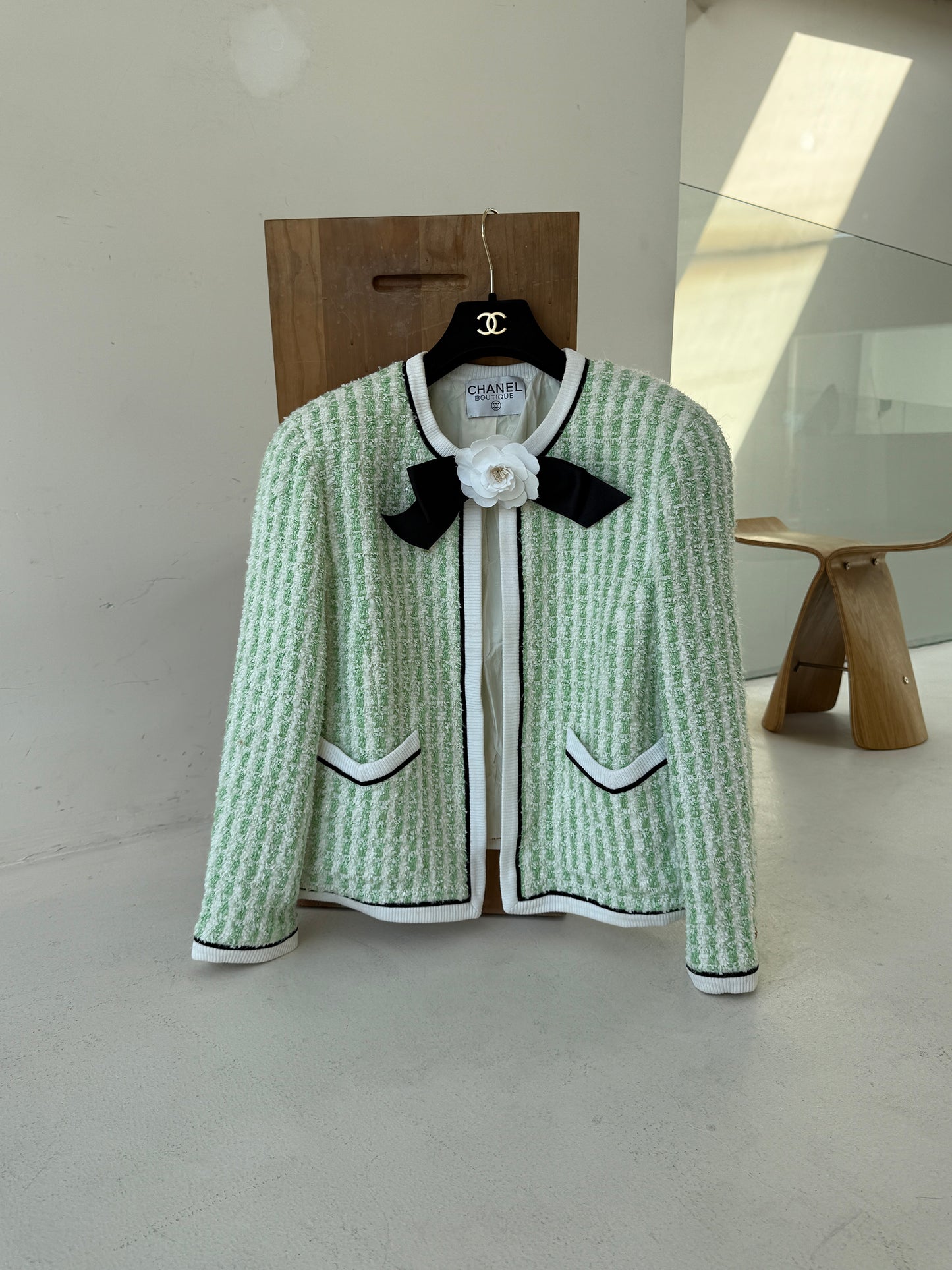 Chanel White and green checkered woven catwalk style item Size:42