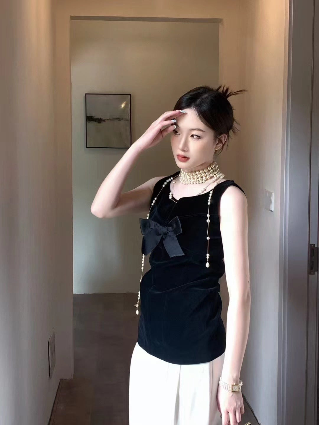 Chanel 90s Velvet Bow Vest Size:36