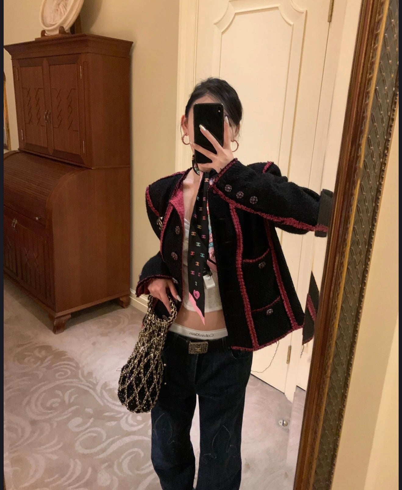 Chanel black pink new jacket Size:50