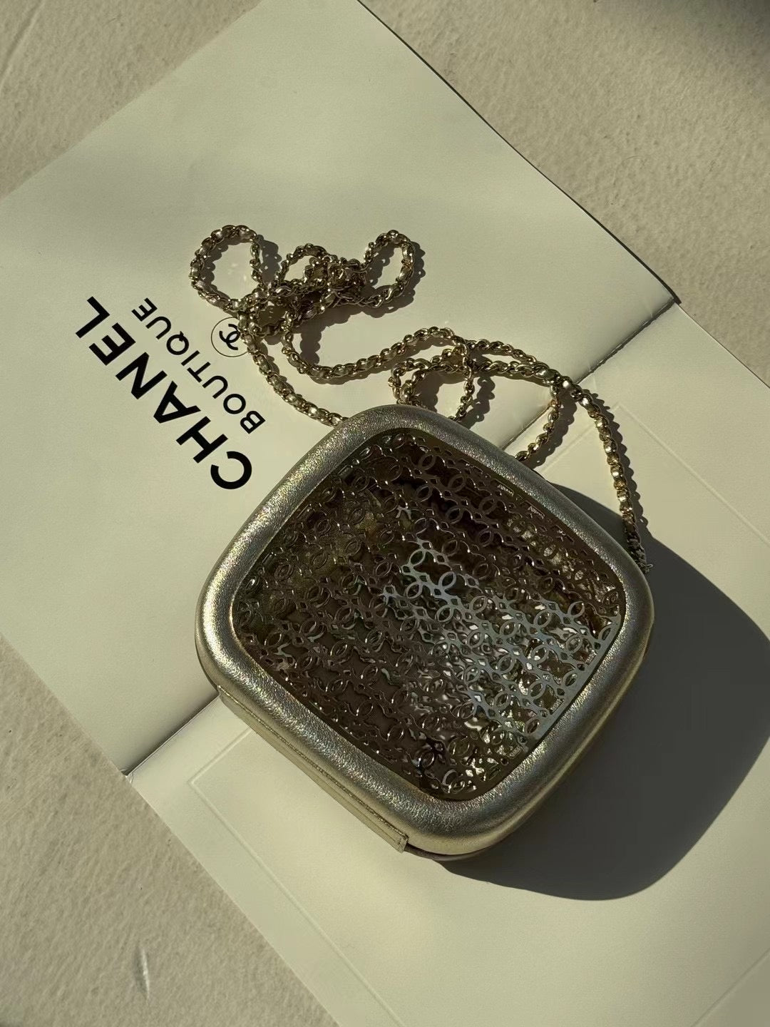 Chanel Rare Metal Logo Handheld Box Bag
