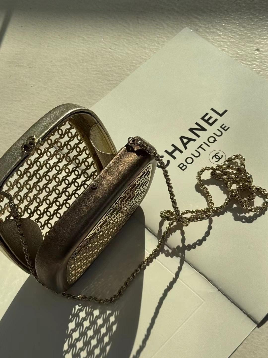 Chanel Rare Metal Logo Handheld Box Bag