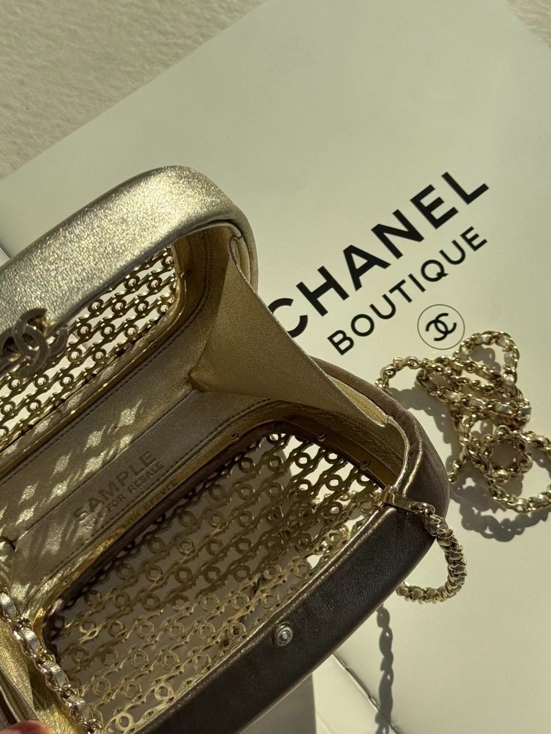 Chanel Rare Metal Logo Handheld Box Bag
