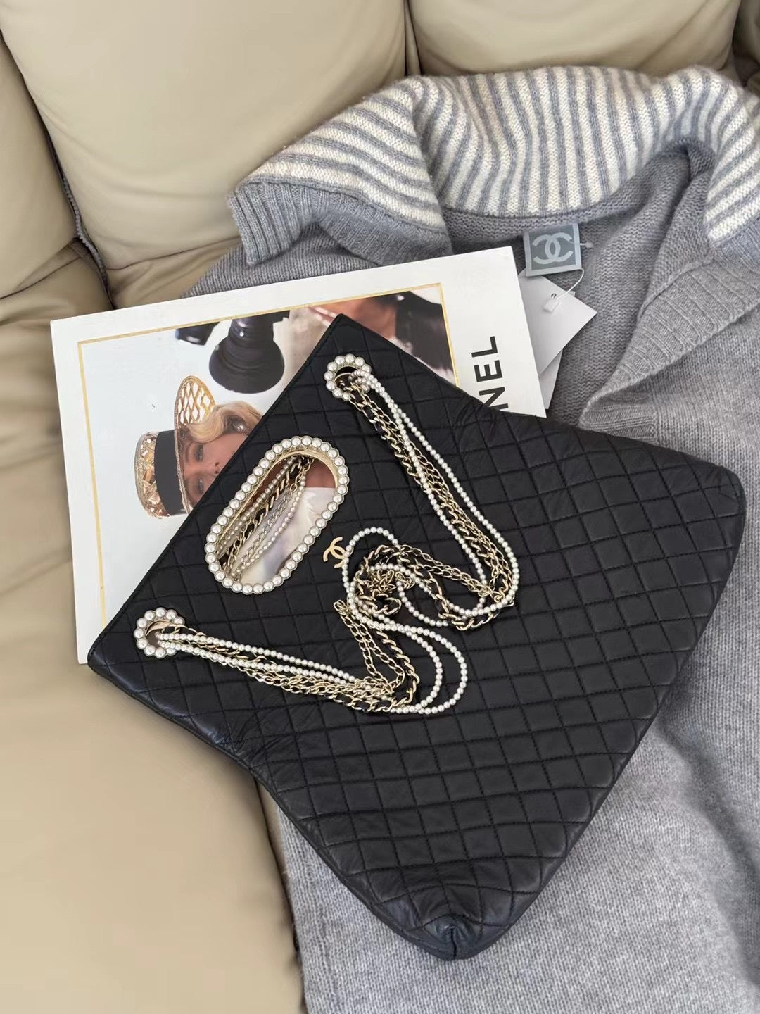Chanel 2013 Westminster Sheepskin Multi layer Pearl Chain