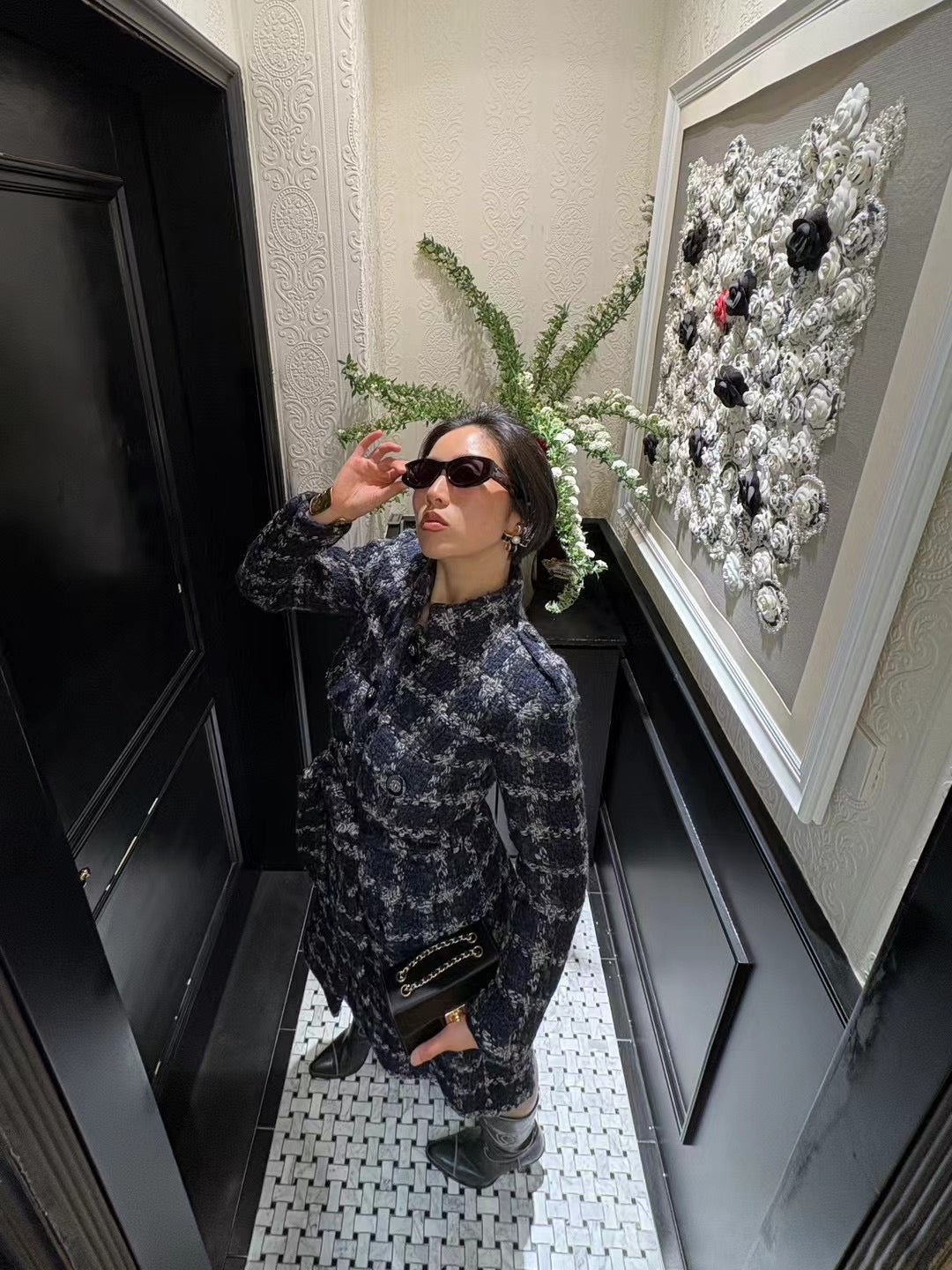Chanel Metropolitan Series Thousand Bird Grid Long Coat Size:36