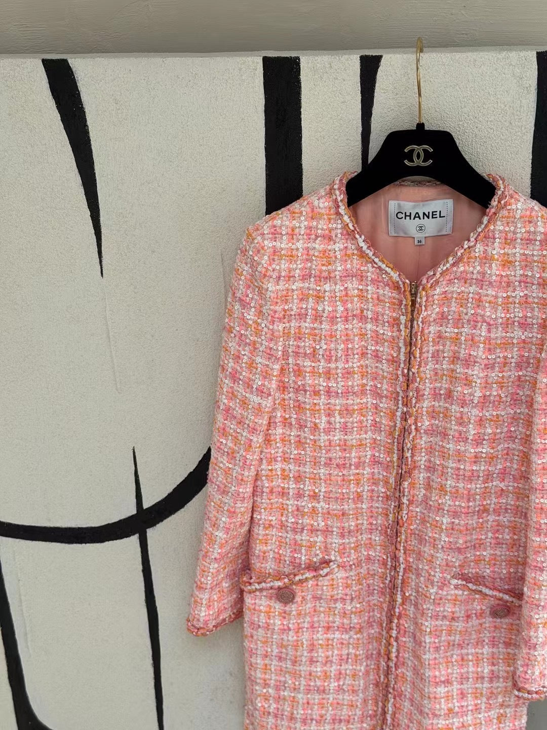 Chanel Orange Pink Checkered Long Coat Size:38