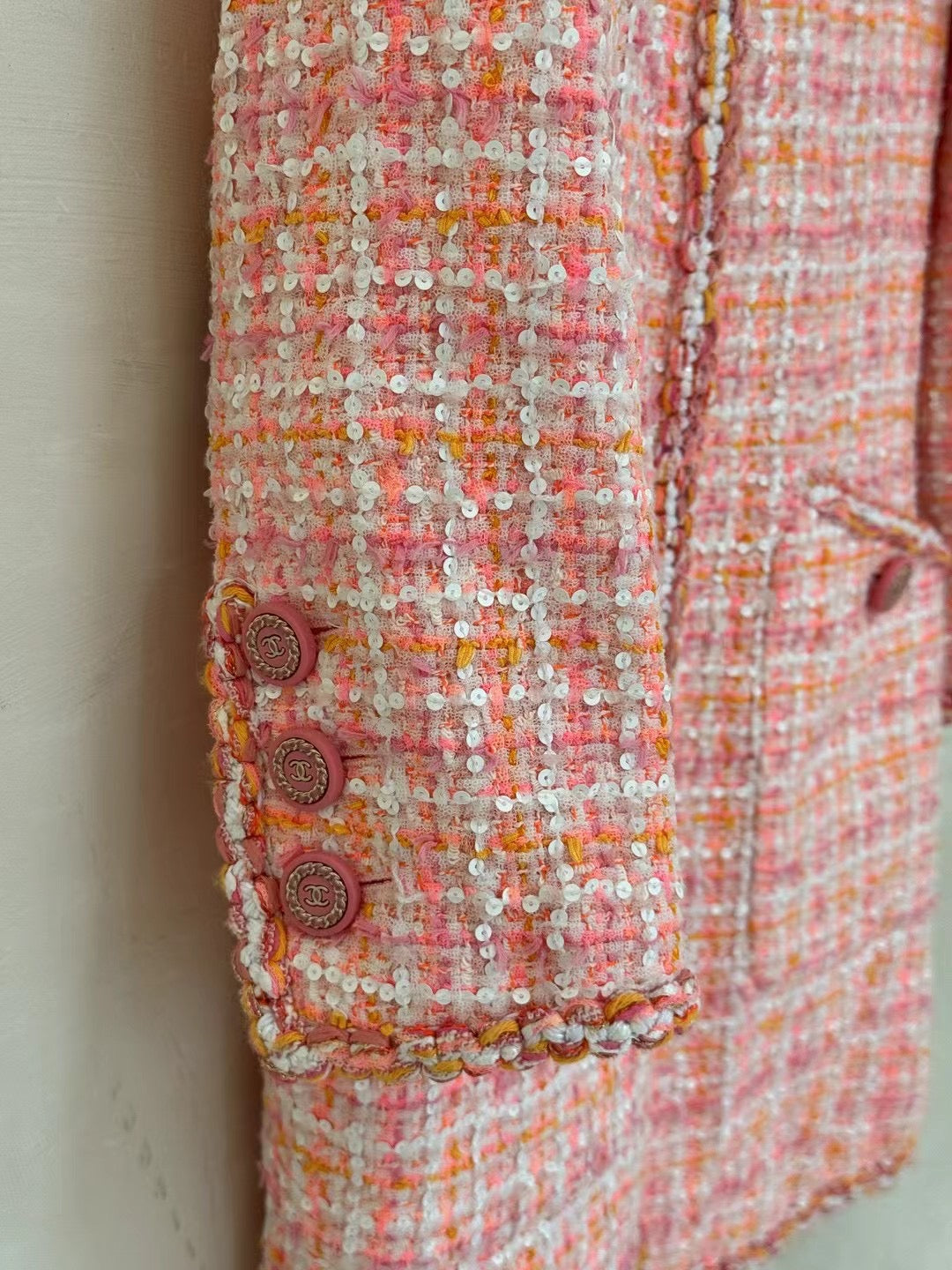Chanel Orange Pink Checkered Long Coat Size:38