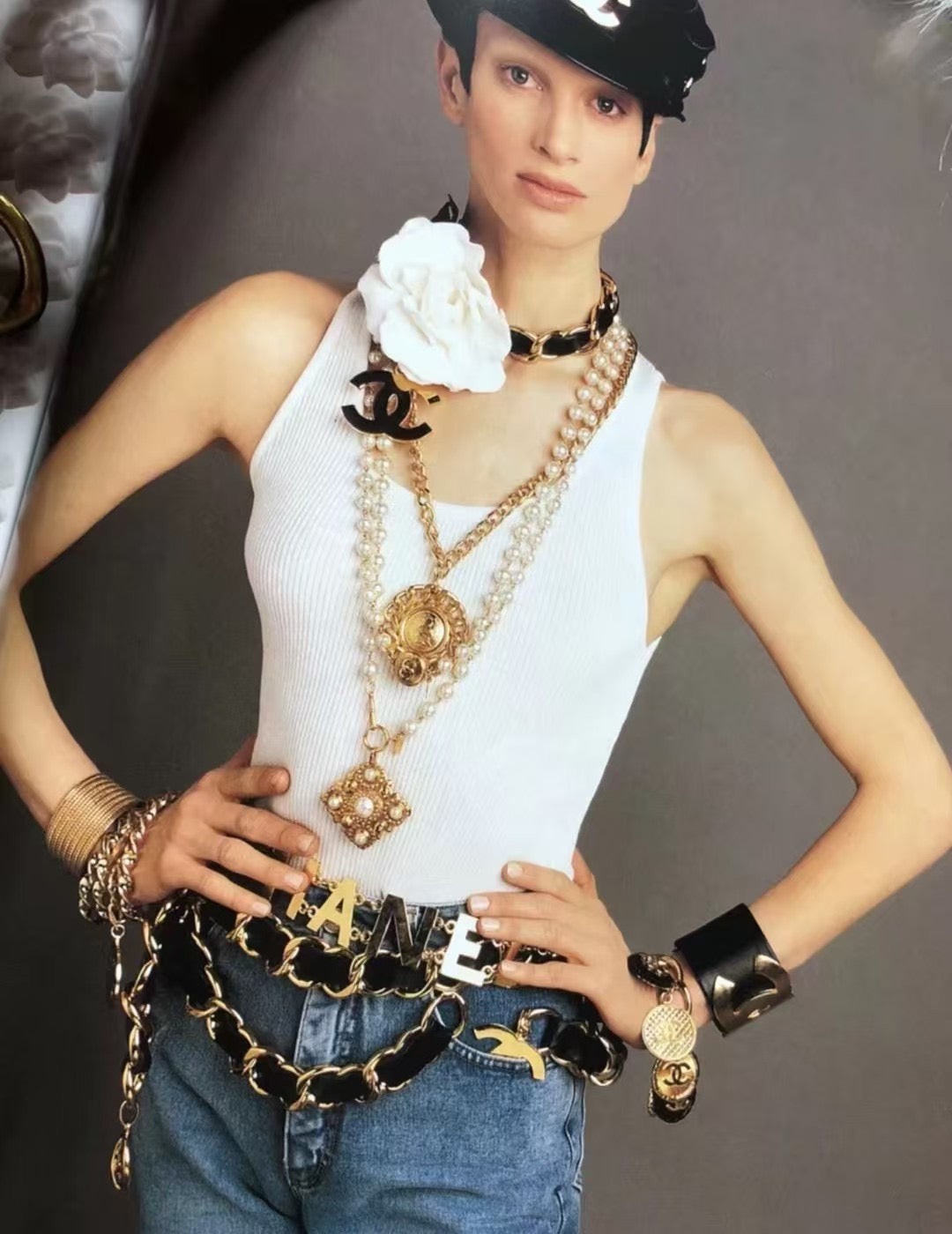 Chanel Black Gold Alphabet Leather Chain Belt