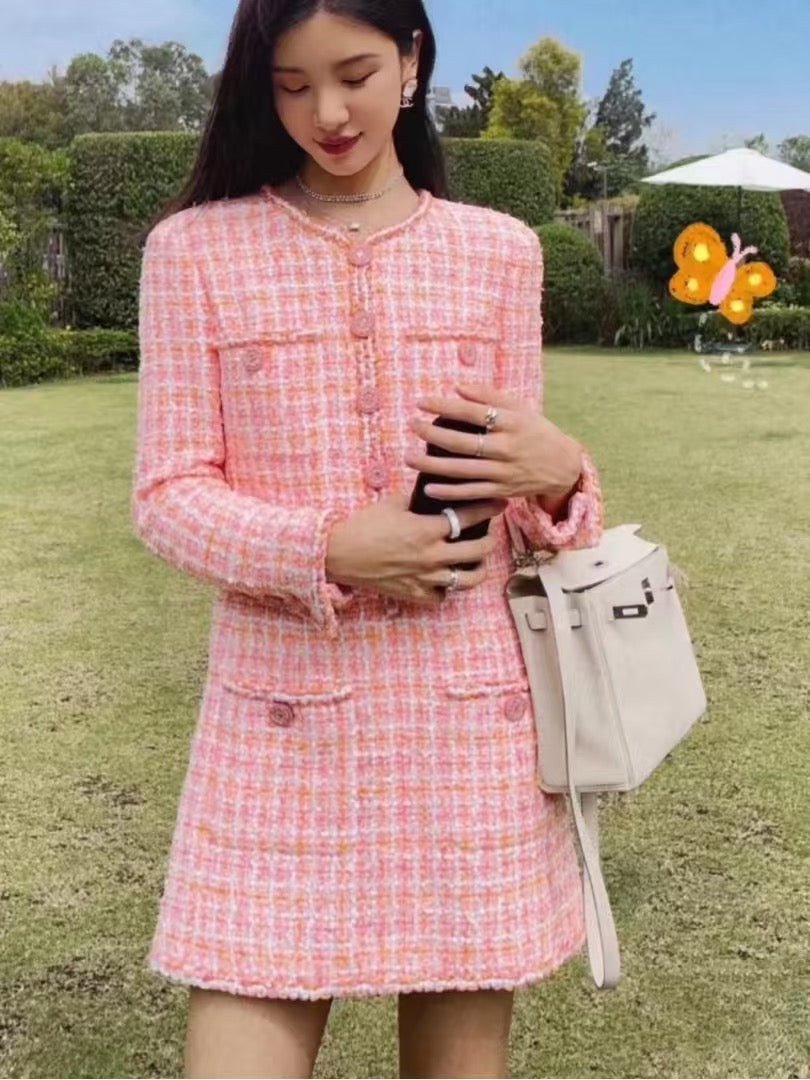 Chanel Orange Pink Checkered Long Coat Size:38