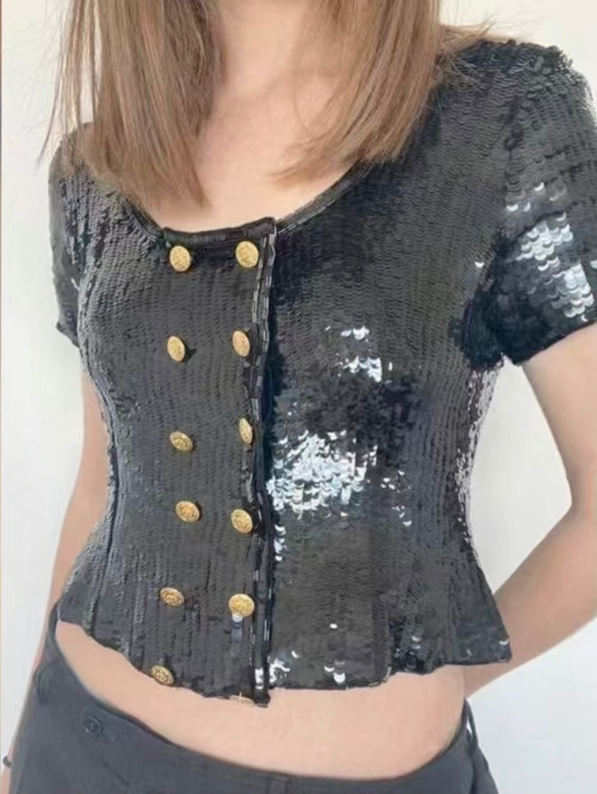 Chanel fashion sequin short sleeved top Size:40
