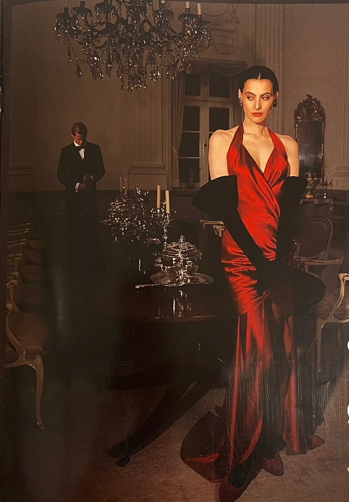 Chanel 1985 Elegant Red Satin Dress Long Skirt Size:36