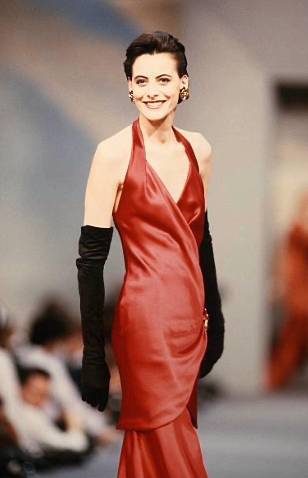 Chanel 1985 Elegant Red Satin Dress Long Skirt Size:36