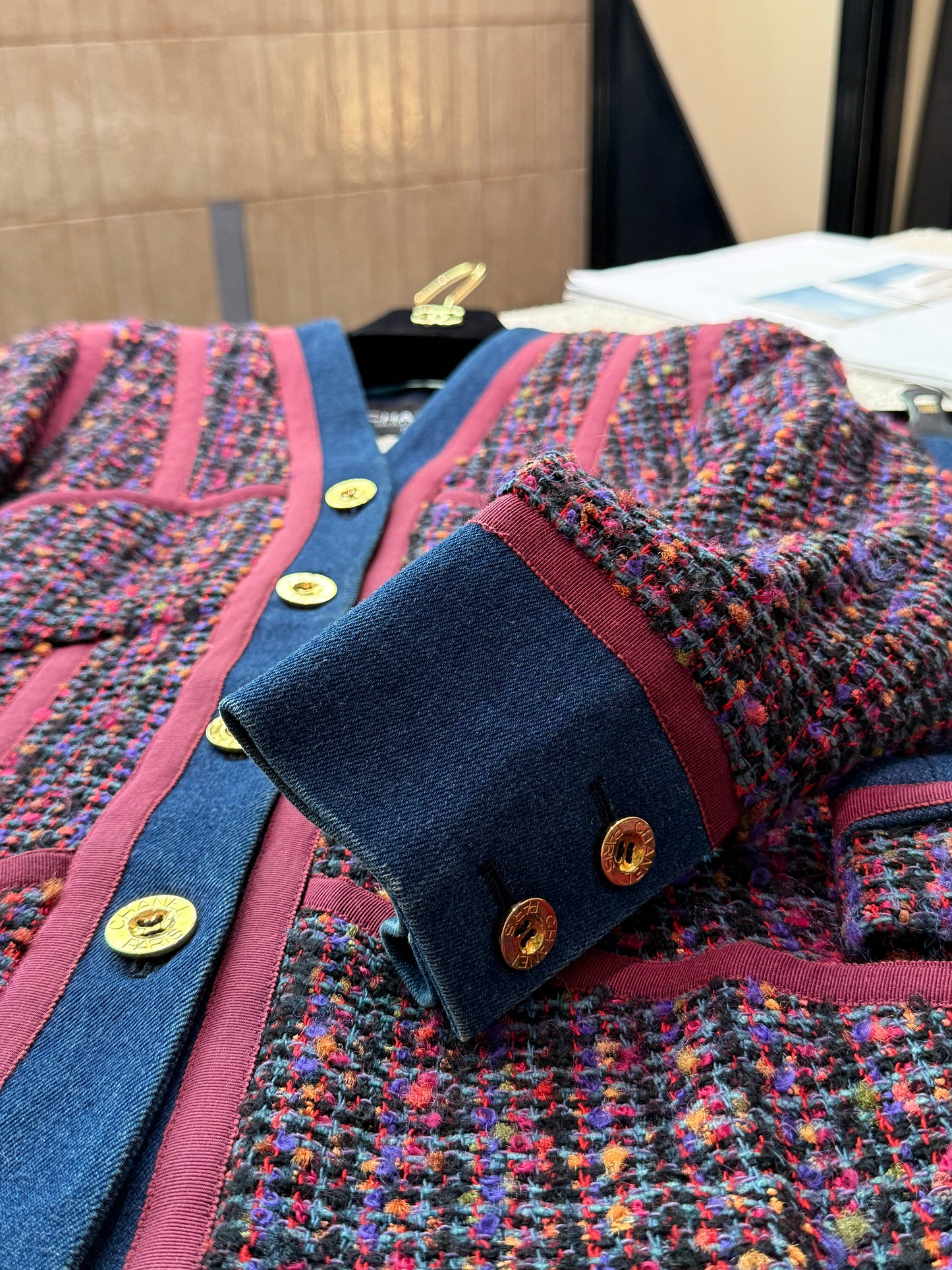 Chanel 1994 denim tweed suit Size:40
