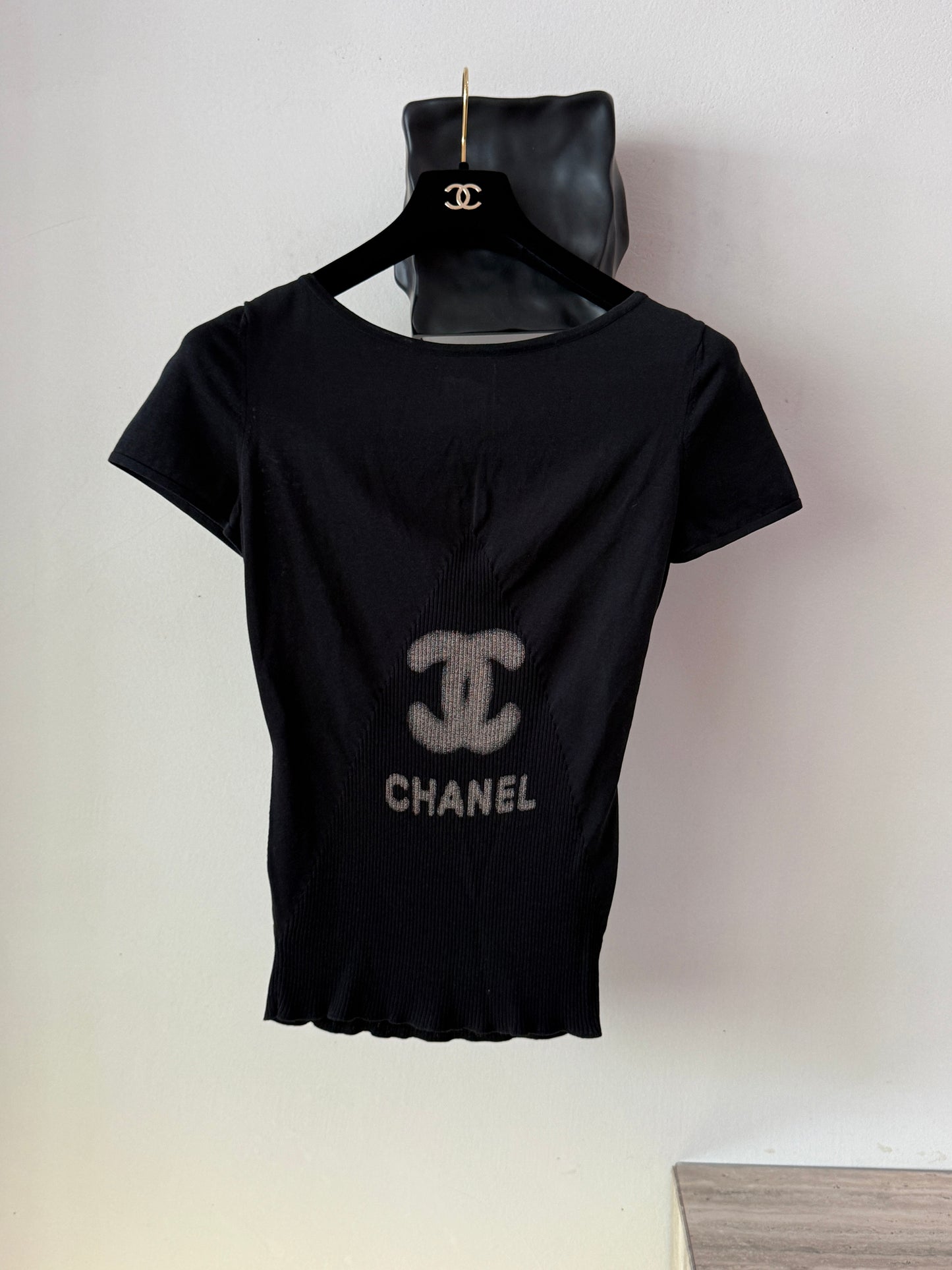 Chanel Knitted black short sleeved shirt Size:40