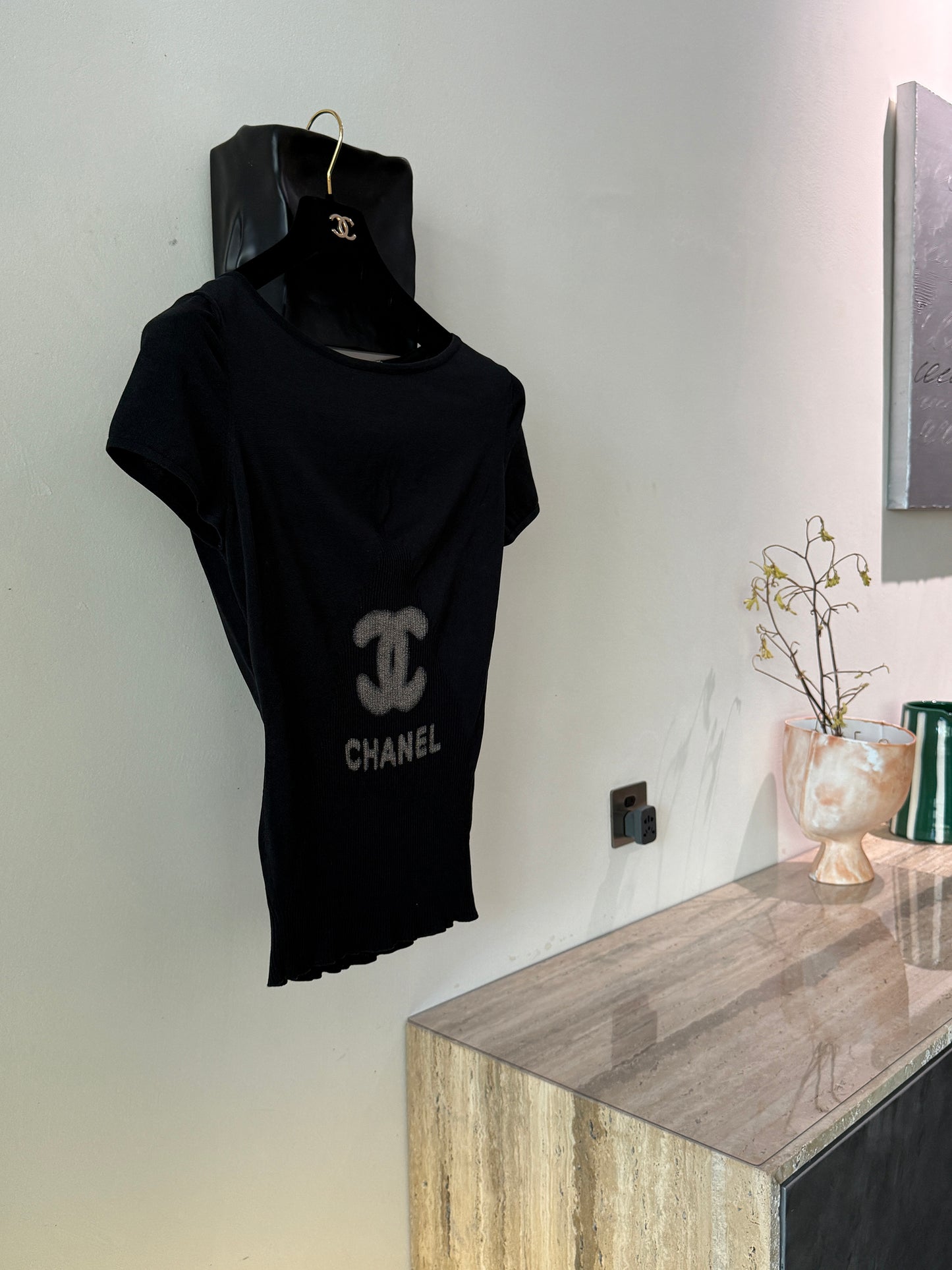 Chanel Knitted black short sleeved shirt Size:40