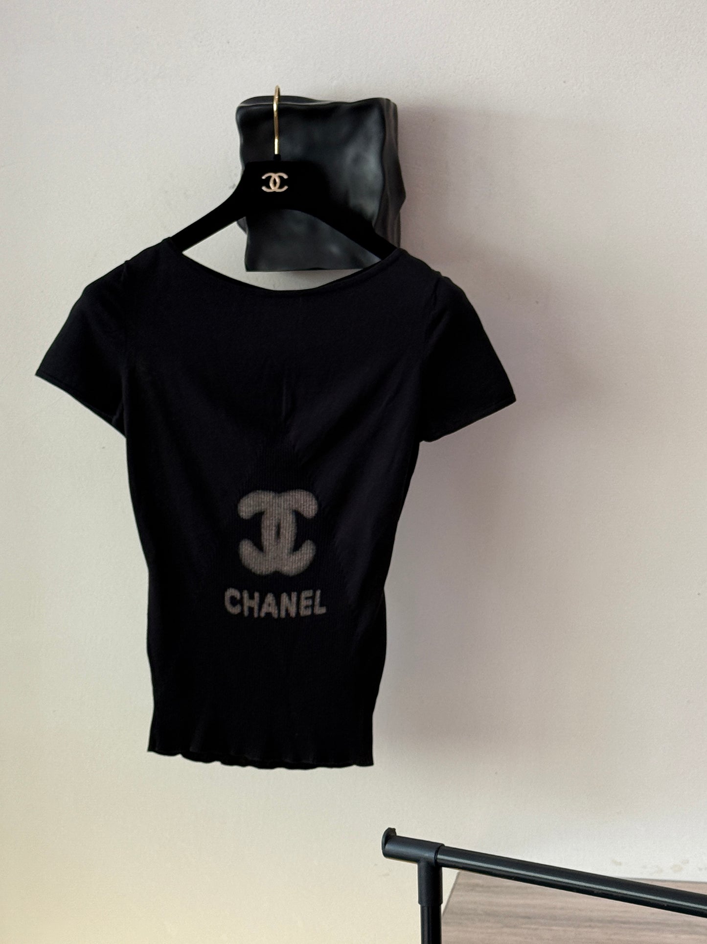 Chanel Knitted black short sleeved shirt Size:40