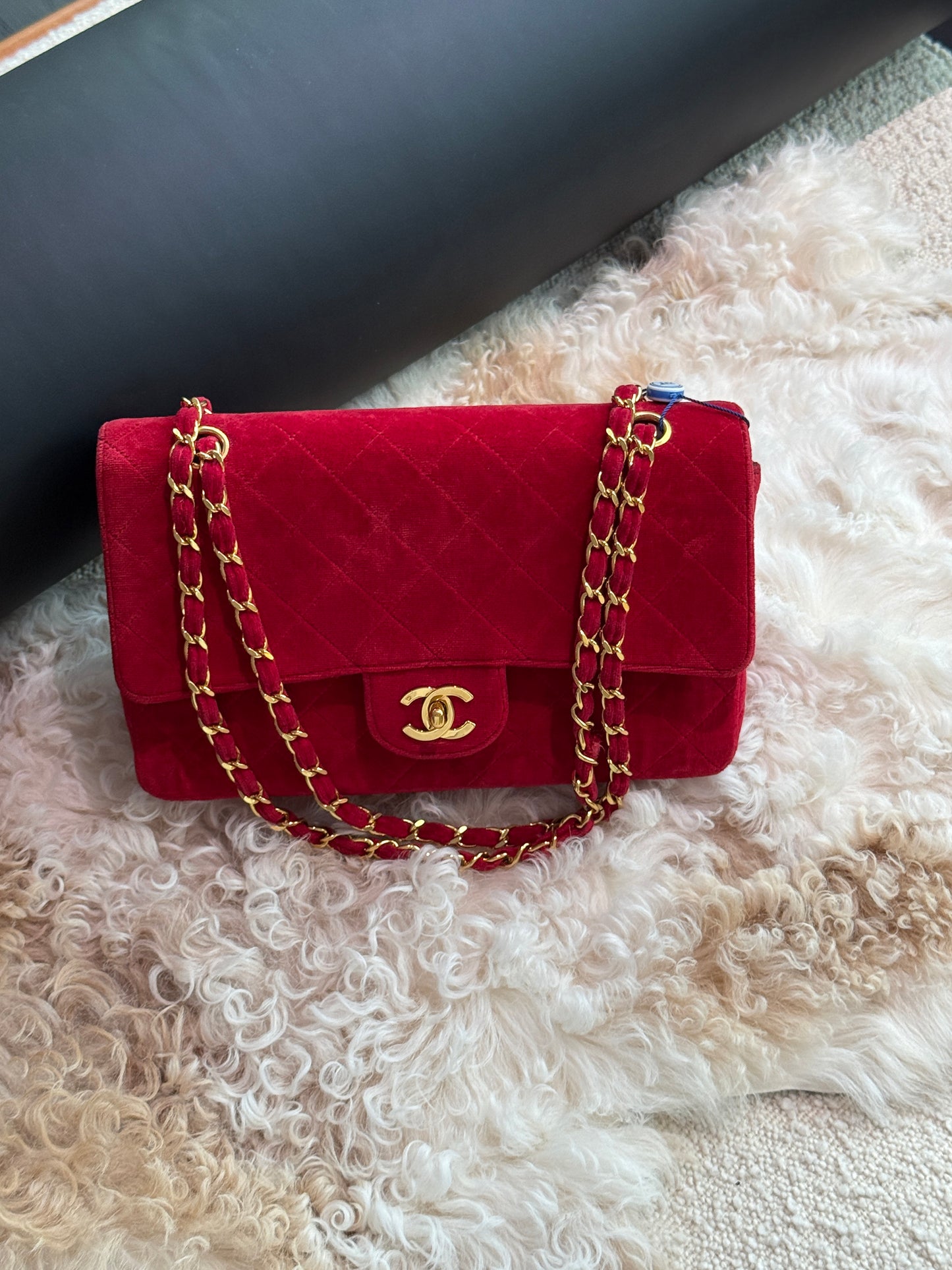 Chanel Red velvet CF bag