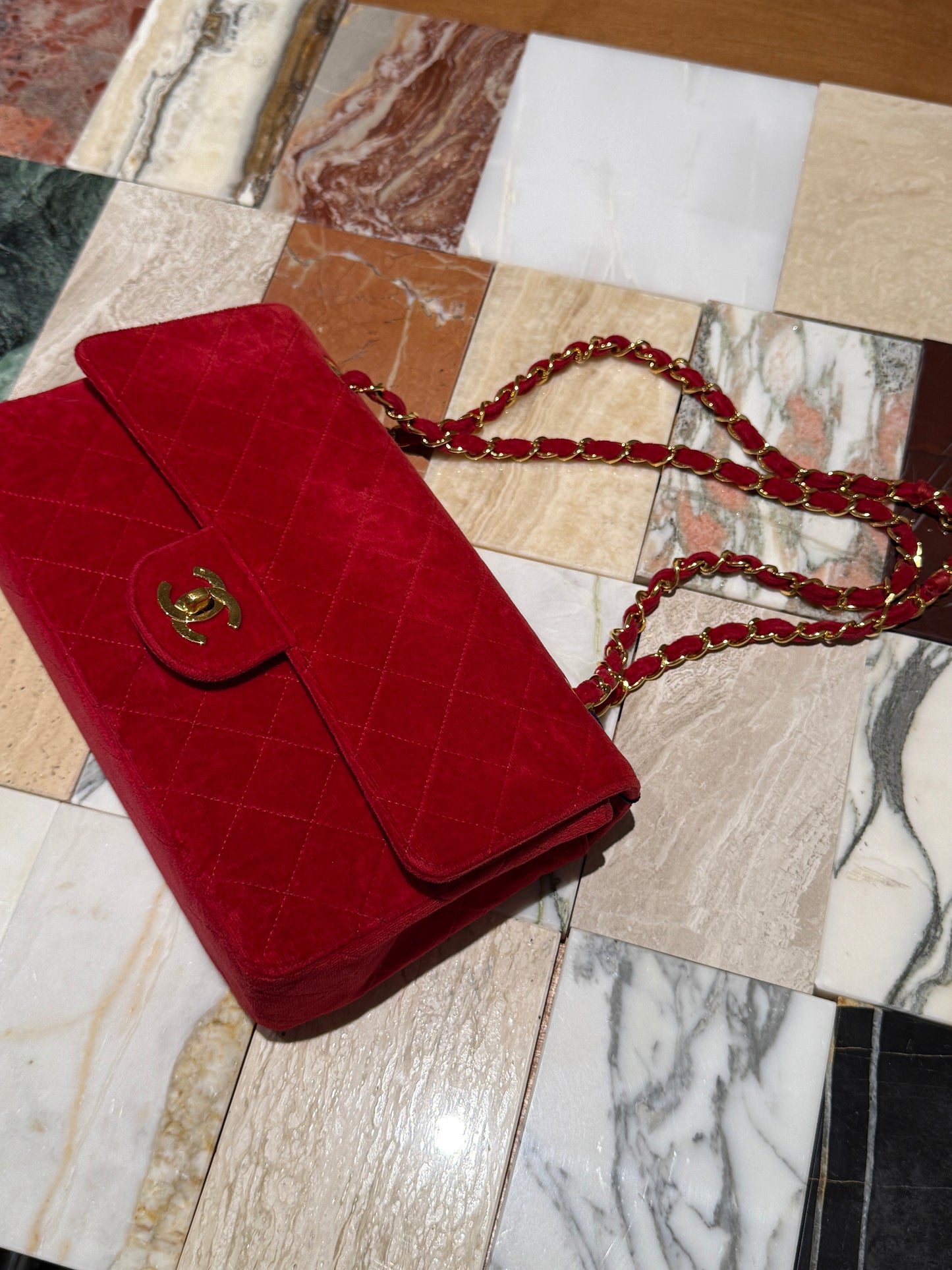Chanel Red velvet CF bag