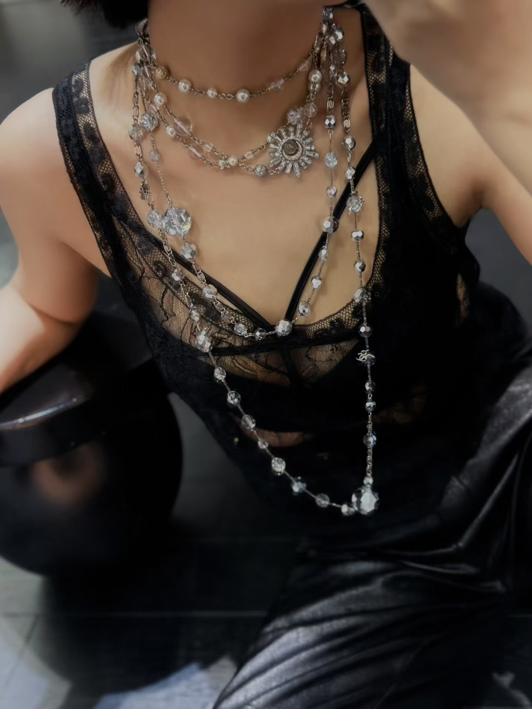 Chanel Starry Moon Pearl Multi Layer Long Necklace