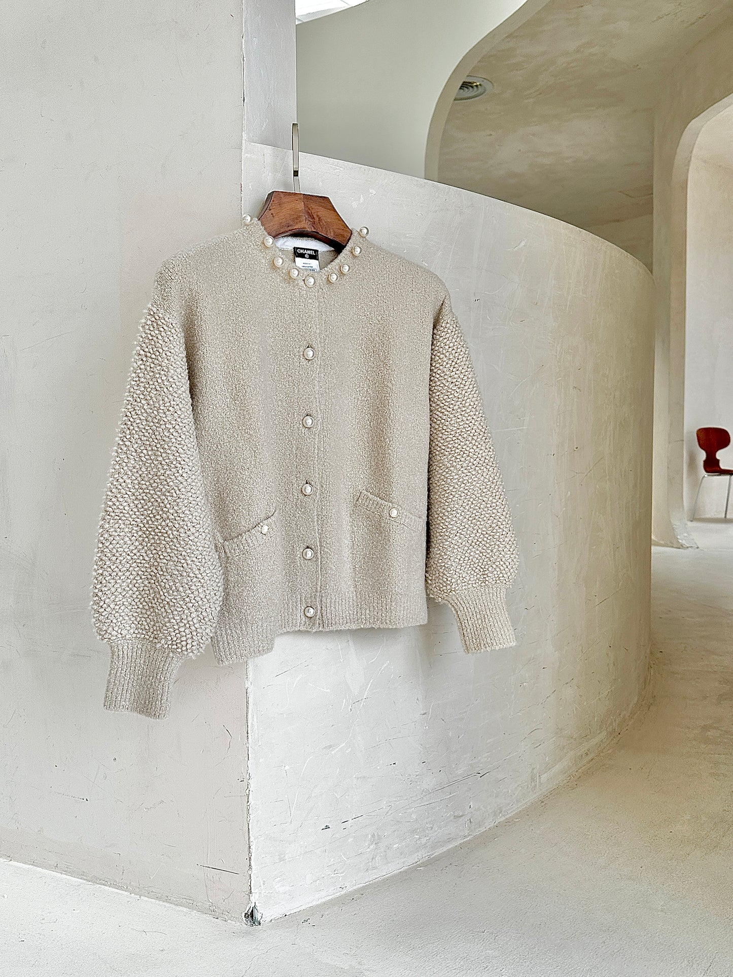 Chanel light gray pearl cashmere sweater cardigan size:38