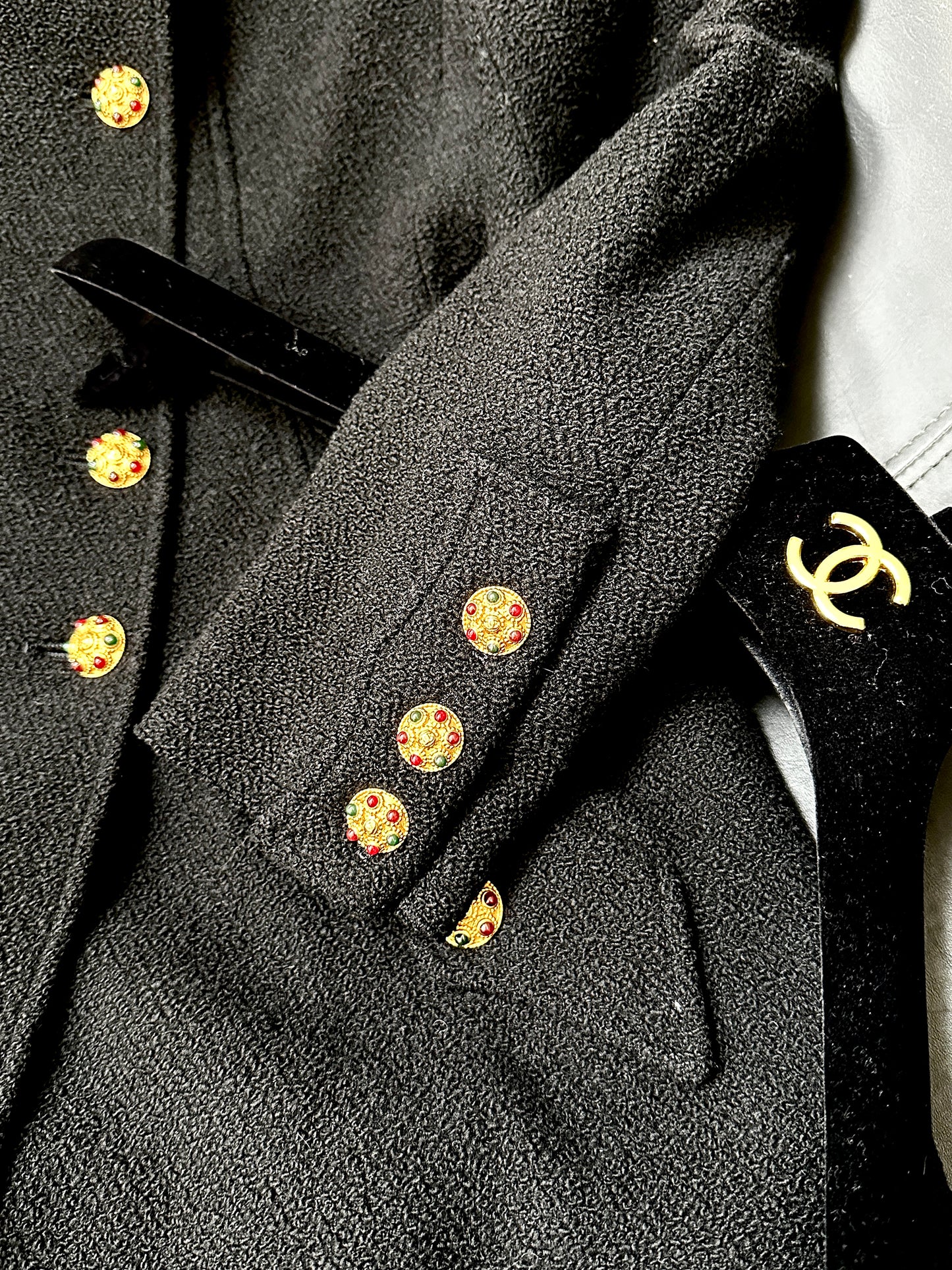 Chanel 1995 Glass Button Black Woolen Coat size: 38