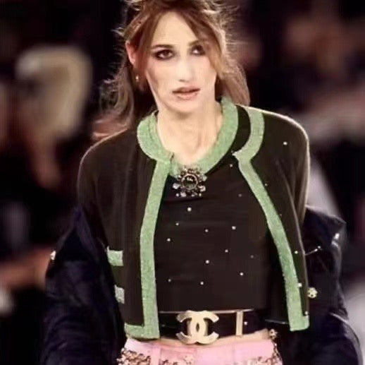 Chanel black wide waistband with gold oversized logo