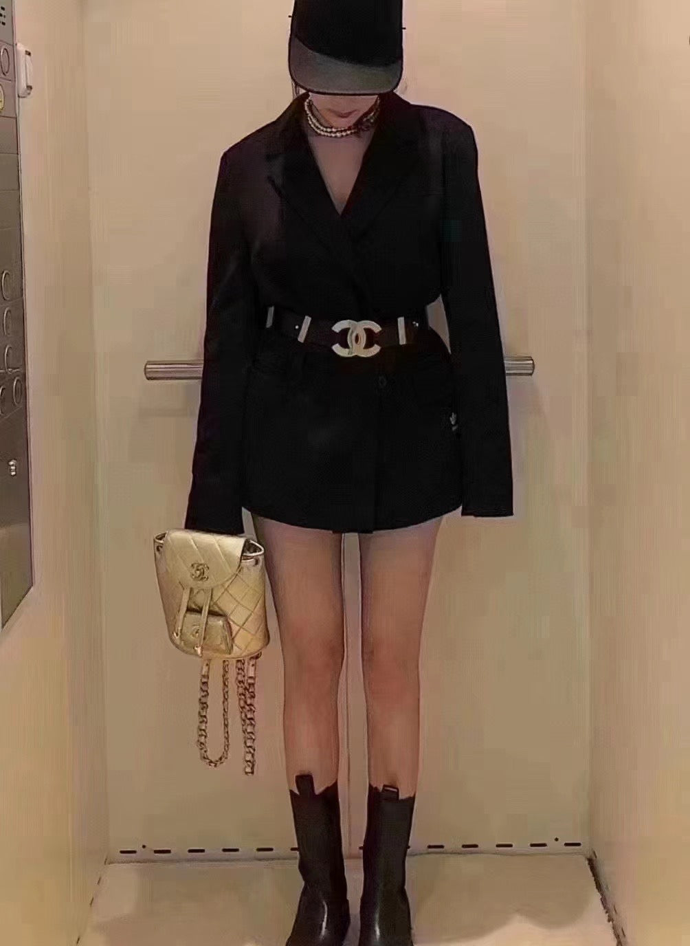 Chanel black wide waistband with gold oversized logo