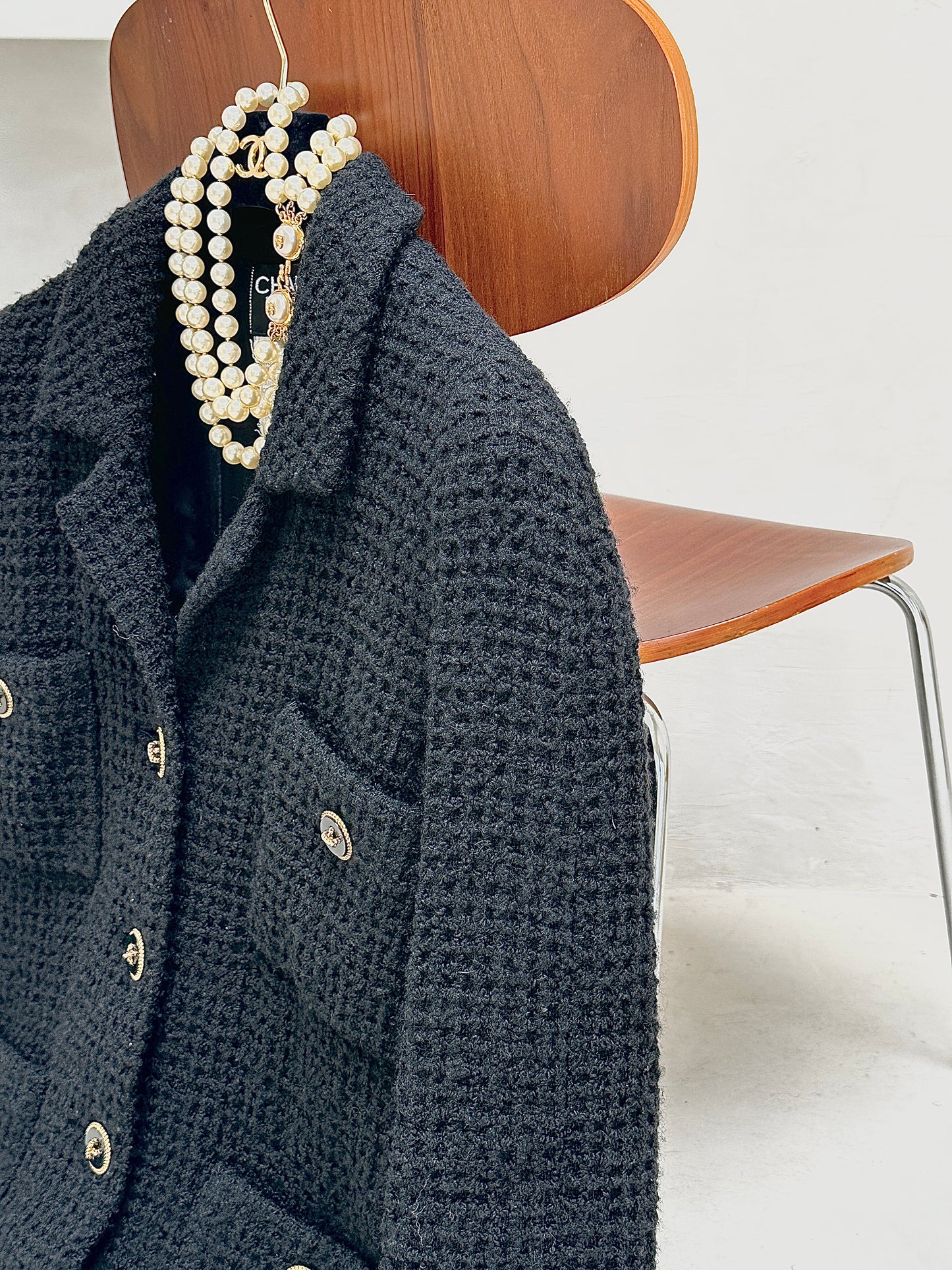 Chanel 1990 Black Large Contour Coat Size:36