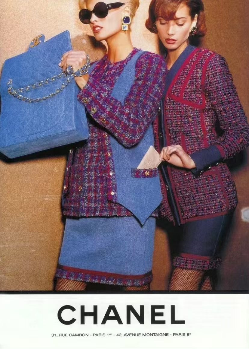Chanel 1994 denim tweed suit Size:40